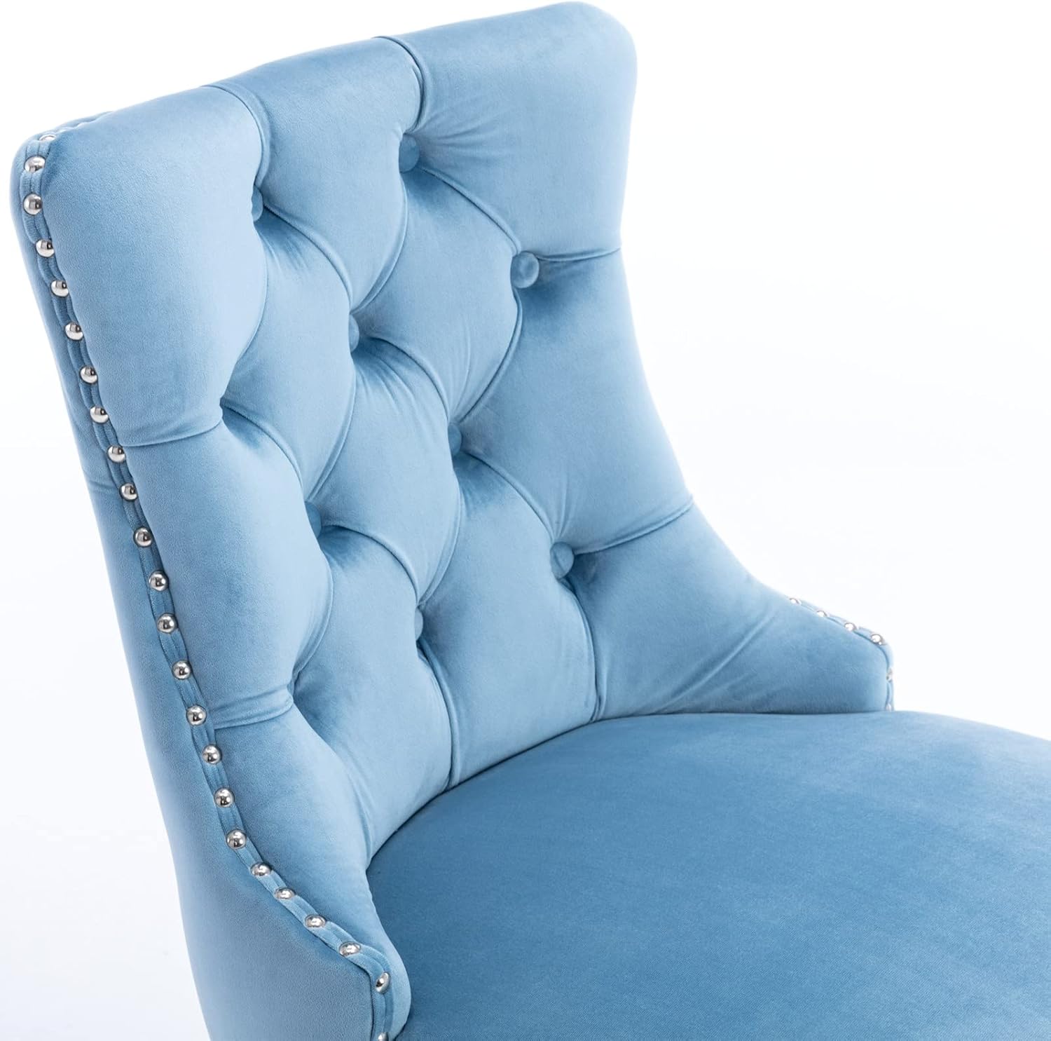 Ball & Cast Velvet Upholstered Wingback Bar Stools Set of 2, Button Tufted Counter Height Bar Stool Chairs with Nailhead Trim&Handle Ring, Padded Kitchen Island Barstools w/Wood Frame, Light Blue