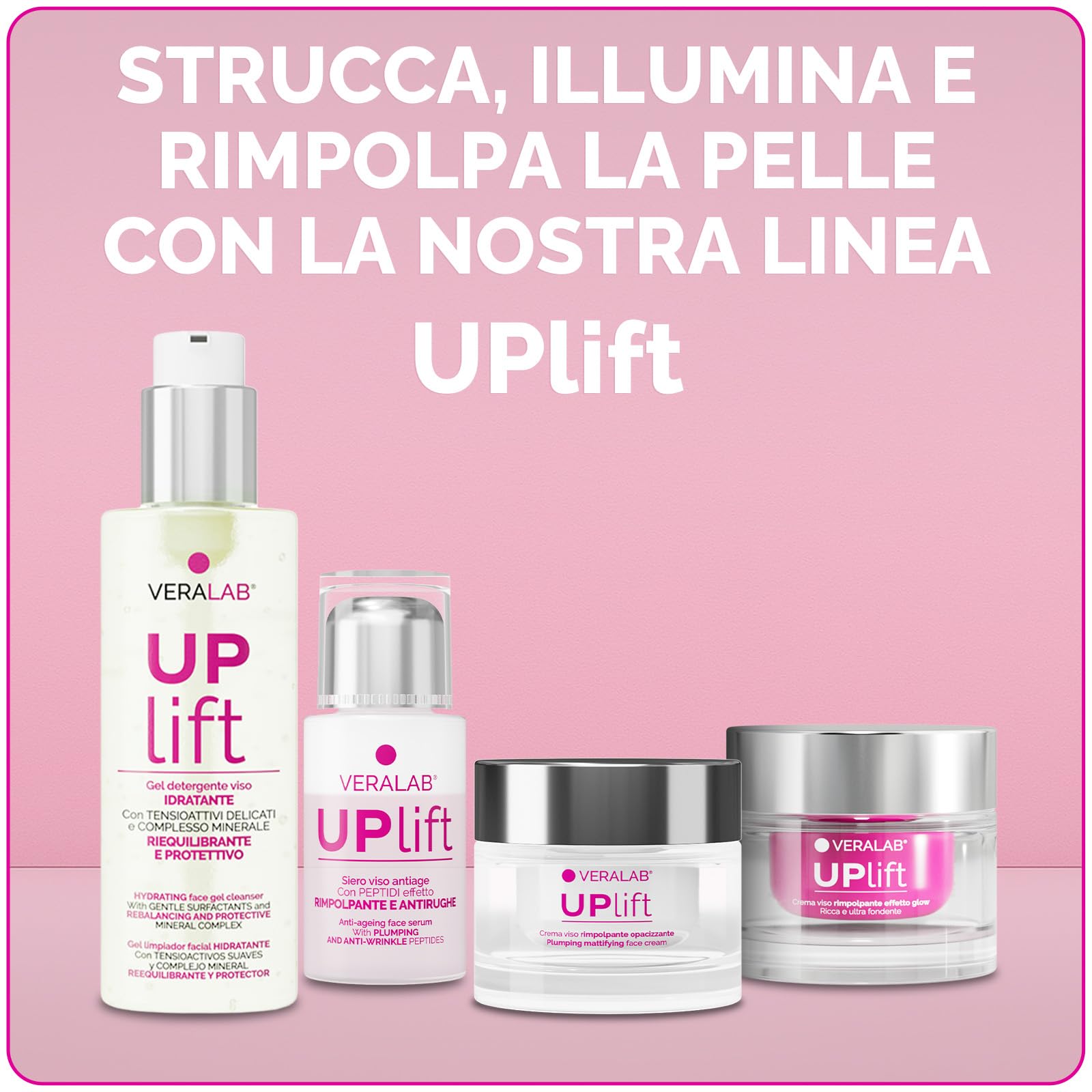 Veralab Uplift, Crema Viso Rimpolpante Effetto Glow Anti-Rughe e Anti-Age per Pelli Secche e Mature