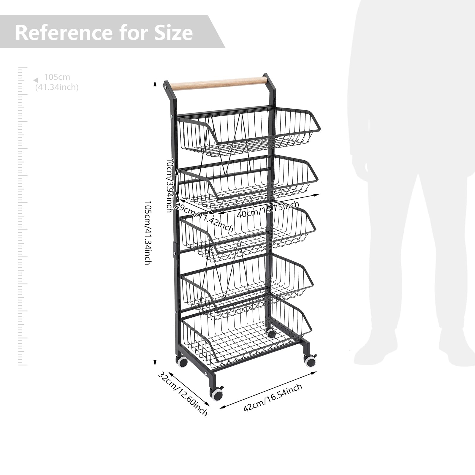 Carrito de cocina con ruedas 5 niveles estante de metal vegetal