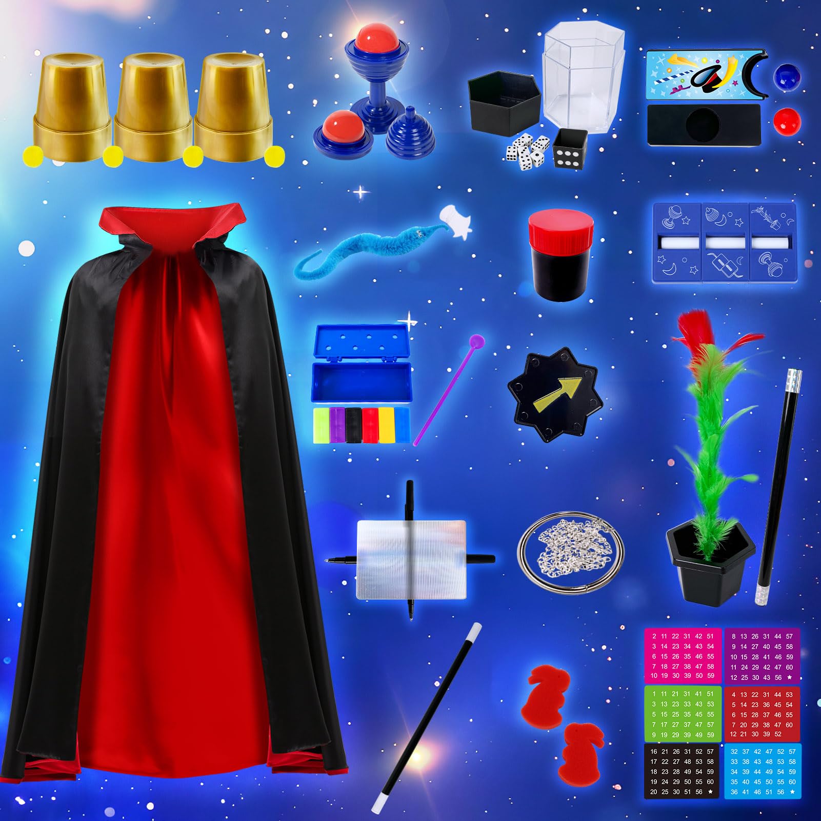 PATIFEED Kit di Magia, Giochi di Magia con Costume da Mago, Trucchi Magici per Bambini di 6 7 8 9 10 11 12 Anni