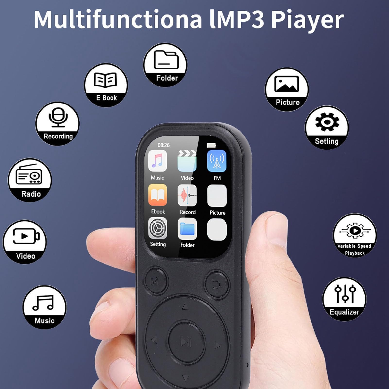 VBESTLIFE Lettore MP3 Bluetooth 5.4 con Supporto per Scheda di Memoria da 128 GB Suono HiFi Lettore Musicale Portatile con Schermo da 2,01 Pollici (Con scheda di memoria 64G)