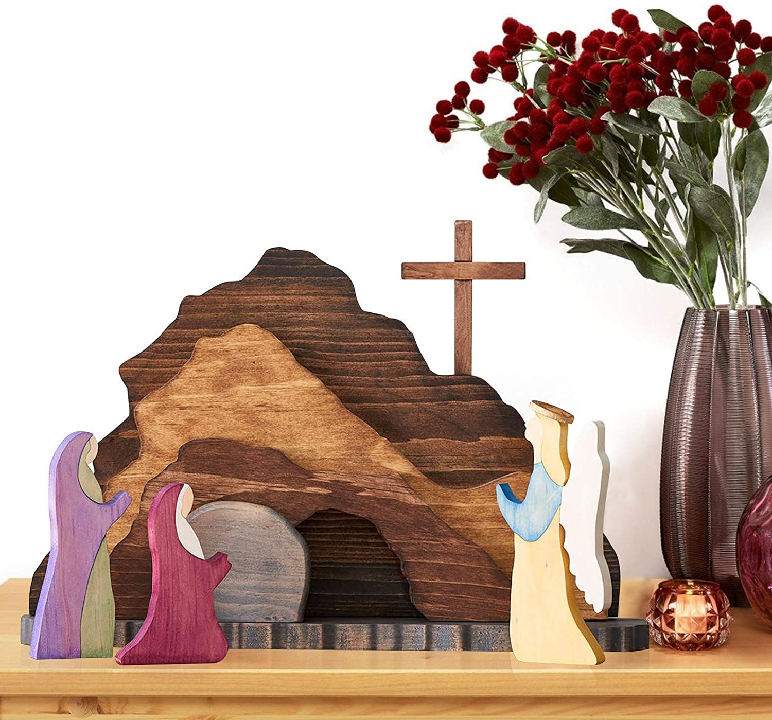 Buy Easter Scene Wooden Decoration, Wooden Cross Empty Tomb Scene Decor