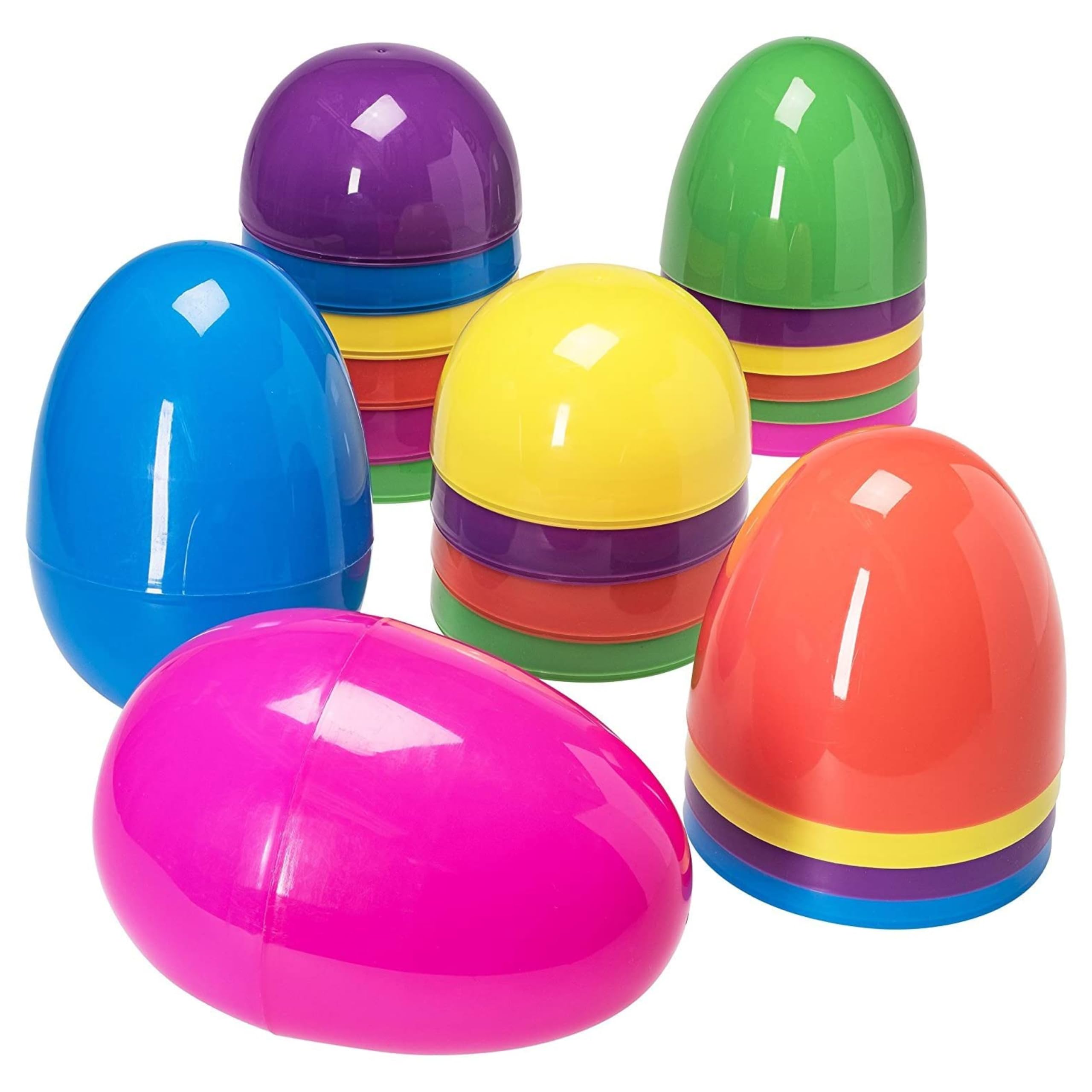 Prextex Jumbo Set of 12 Plastic Easter Eggs - Giant plastic eggs in Assorted Colours to Fill with Candy & Toys for Easter Egg Hunt, Easter Games, Easter Basket Stuffers & Easter Decorations