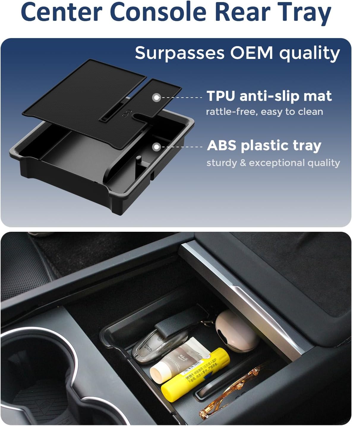 5-PCS Center Console Organizer Set for 2026 Tesla Model Y Juniper, Under Seat Storage Box, Wireless Charging Pad Cover & Trays, Custom Fit Anti-Rattle Interior Accessories (Grey/Black)