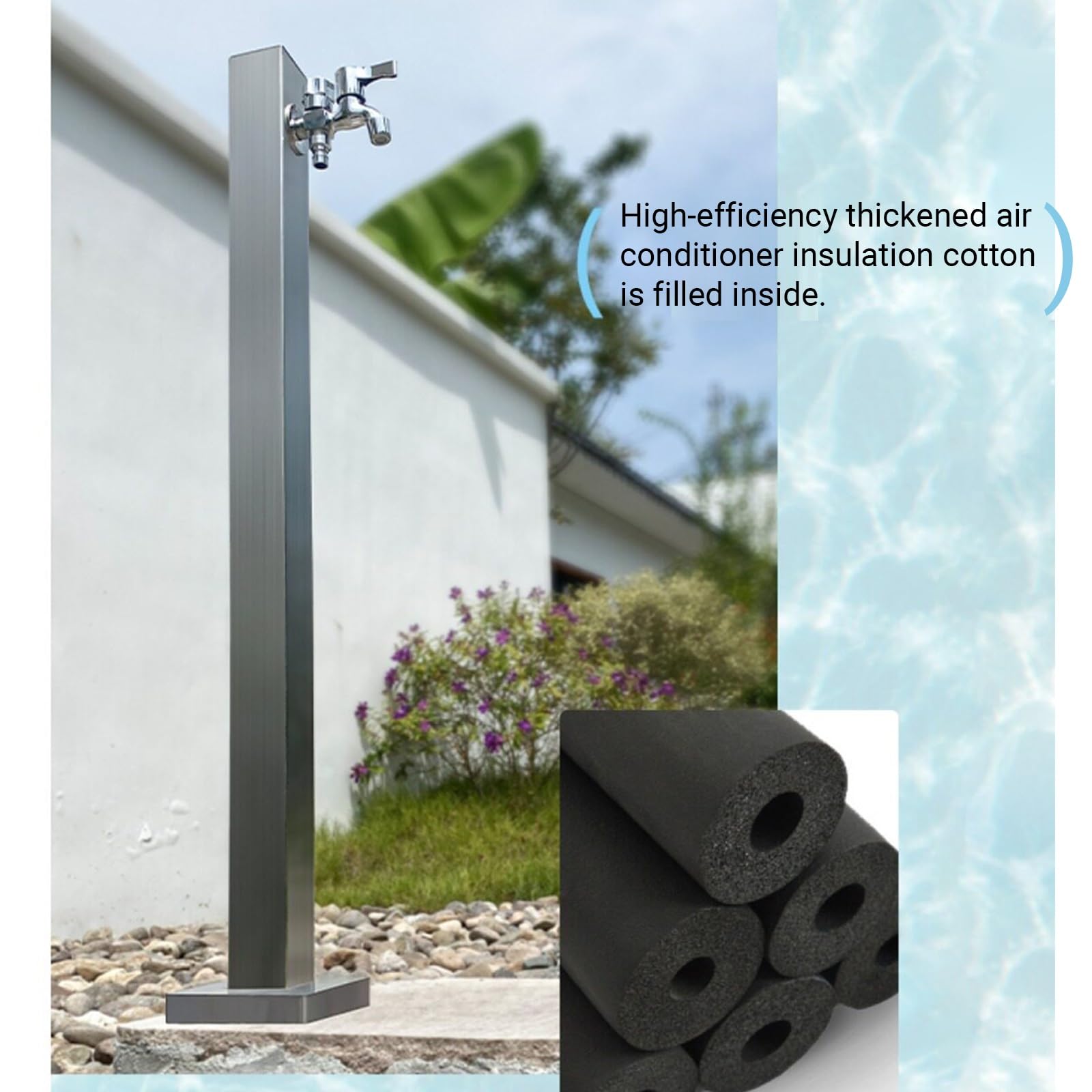 Columna de agua de acero inoxidable 304 para exteriores, hidrante de patio sin heladas, pistola de pulverización de refuerzo de 32 pies, doble salida para riego y limpieza de jardín