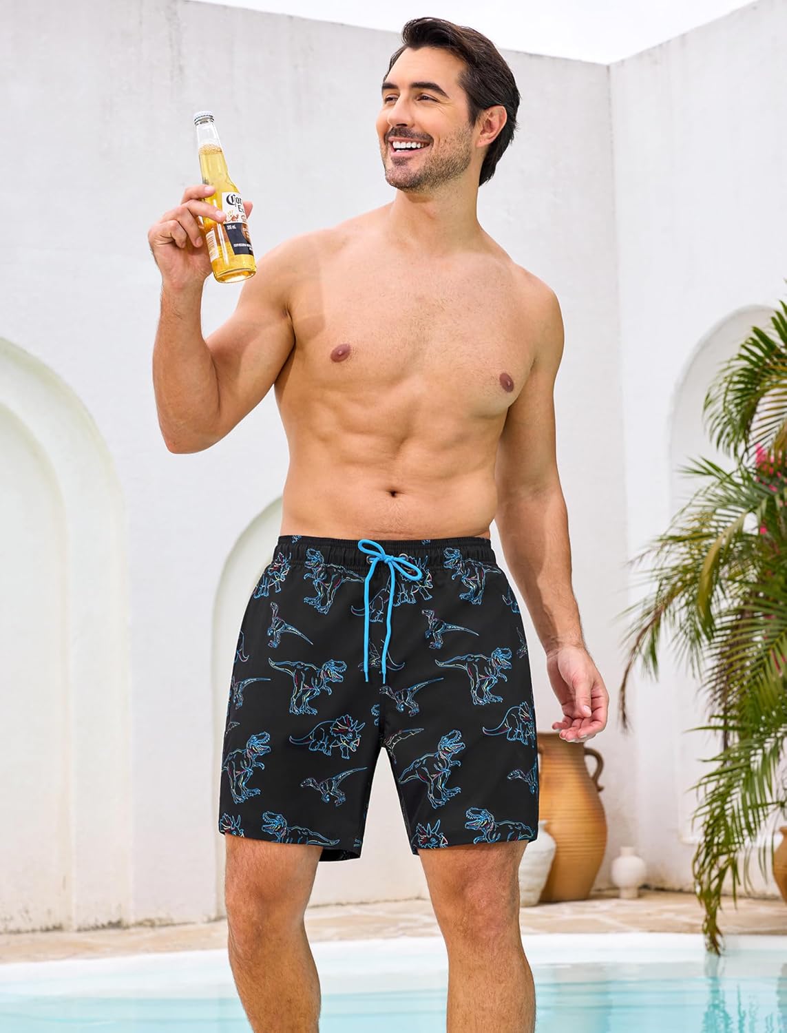 SILKWORLD Mens Swim Trunks with Compression Liner 2 in 1 Quick Dry Bathing Suit 7 Inch Swim Shorts with Zipper Pockets