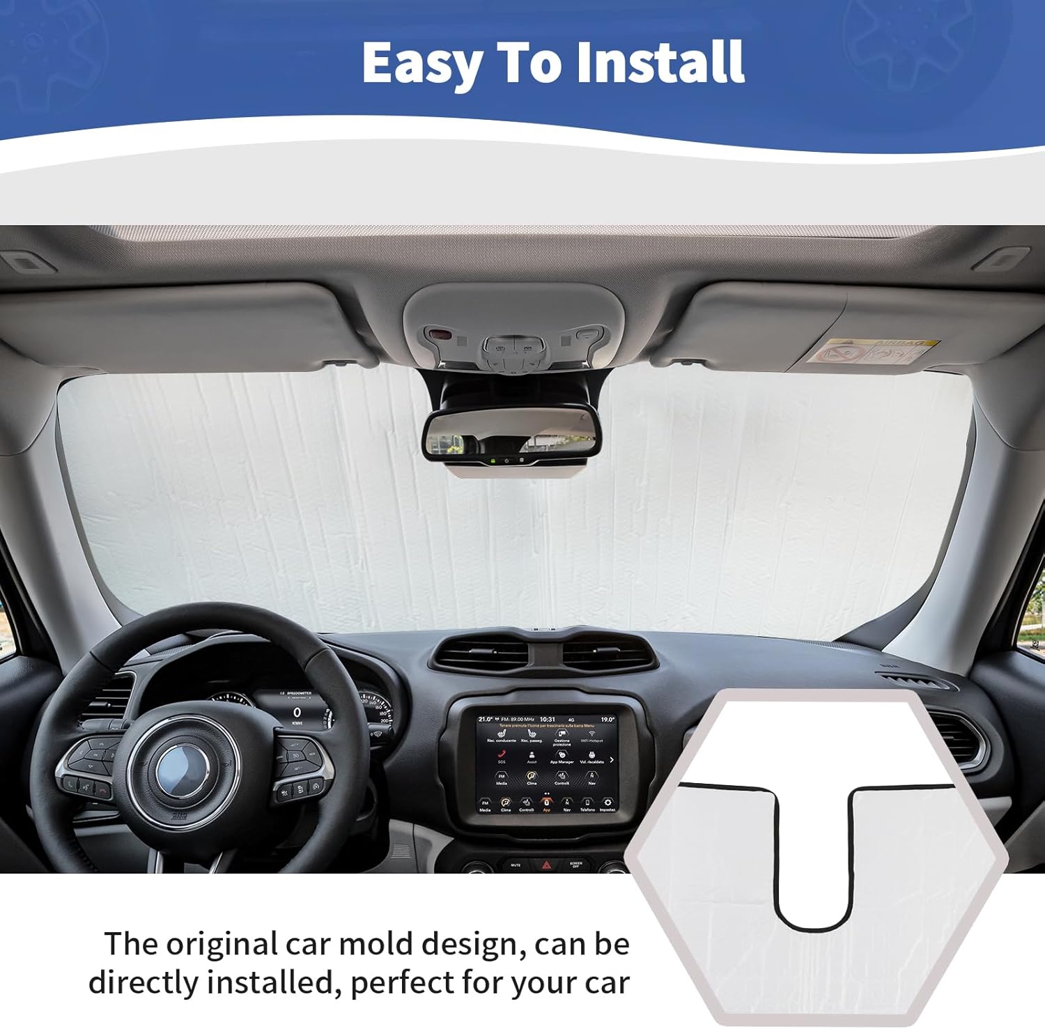 RT-TCZ for Compass Windshield Sun Shade Visor Mat Sunshade for Jeep Compass 2017 2018 2019 2020 2021 2022 2023 up