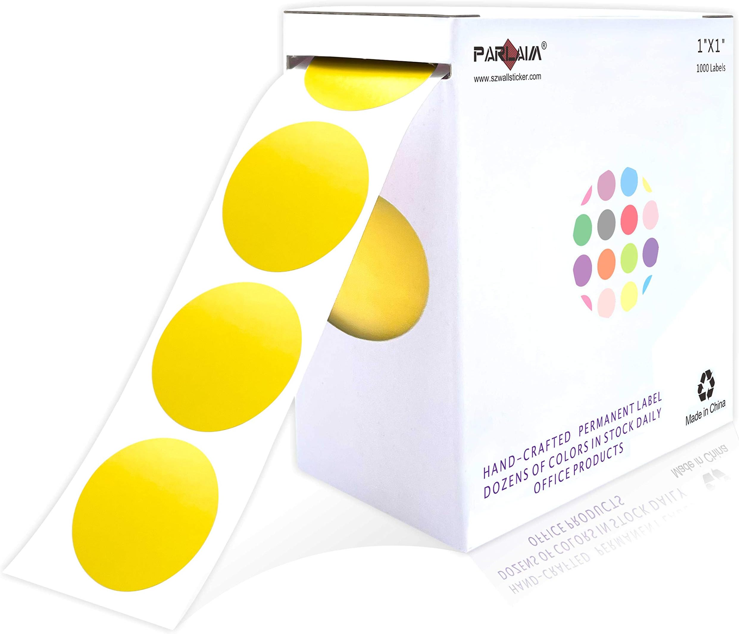 PARLAIM 1" Yellow Round Color Coding Circle Labels, 1000 per Roll in Dispenser Box, 1 inch Office Dot Sticker