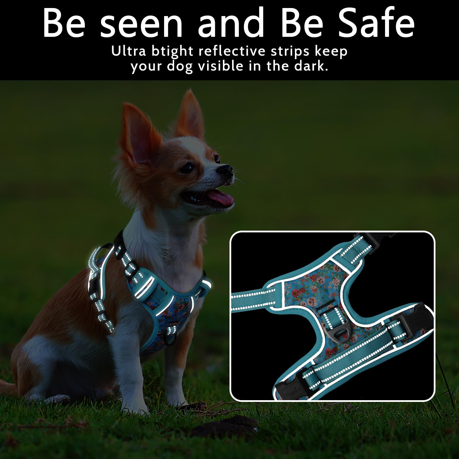 Timos No Pull Dog Harness,NO Need Go Over Dogs Head 3 Snap Buckles Reflective Oxford No Choke Puppy Harness with Front & Back 2 Metal Leash Clips Soft Padded Vest Harnesses for Small Medium Large Dogs - Image 3