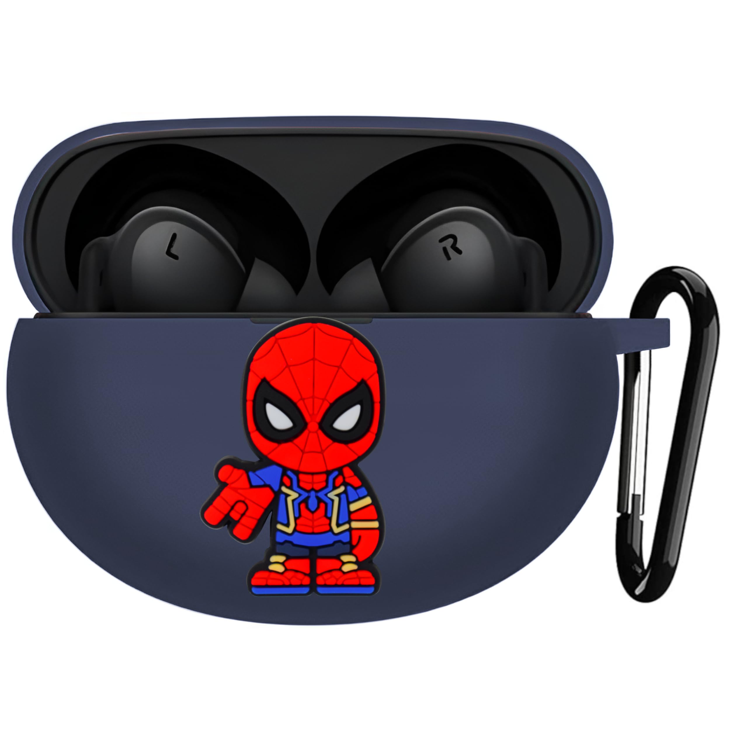 LATALI New Silicone Case Compatible with OnePlus Buds Nord 3 Pro (2024) Protective Soft Silicone 360° Full Protection Dust-Proof Shockproof Case Cover with Hook (Cover Only) (Spider-Man), Blue