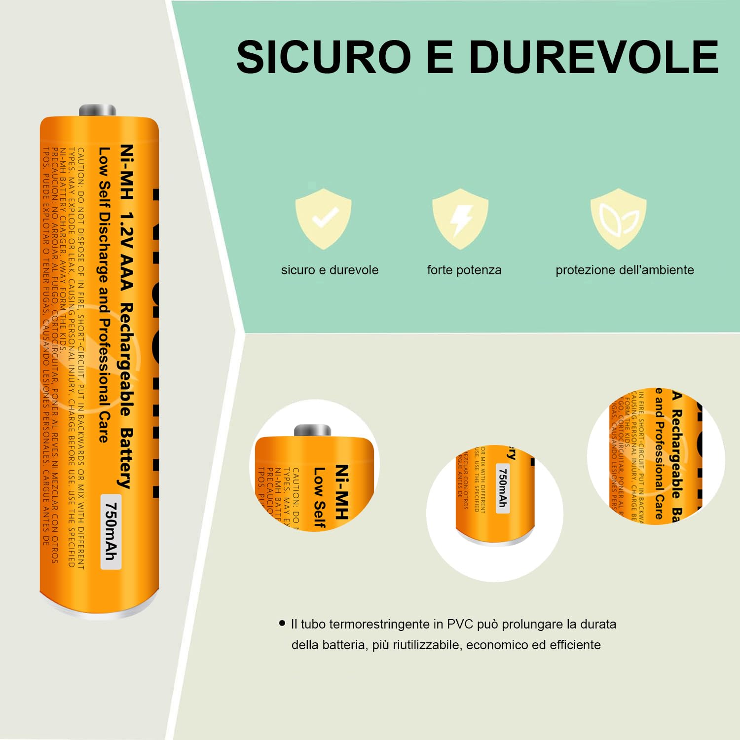 Batterie Ricaricabili AAA 750mah 1,2v per Ricevitore Gigaset, NI-MH Pile Ricaricabili AAA 750 mah per Panosonic Telefoni Cordless - confezione da 2