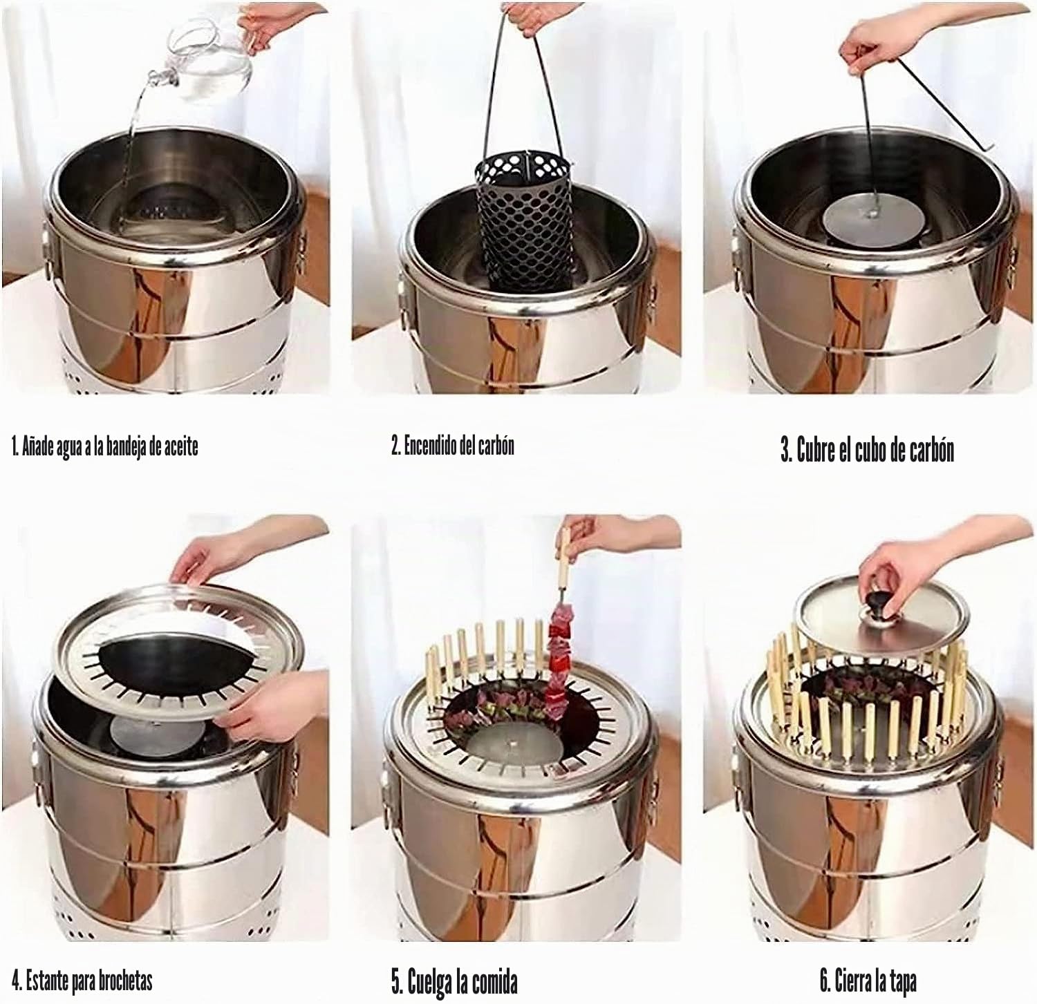 Parrilla de carbón portátil con diseño de barril vertical para barbacoa sin humo, ideal para acampadas al aire libre y uso en interiores