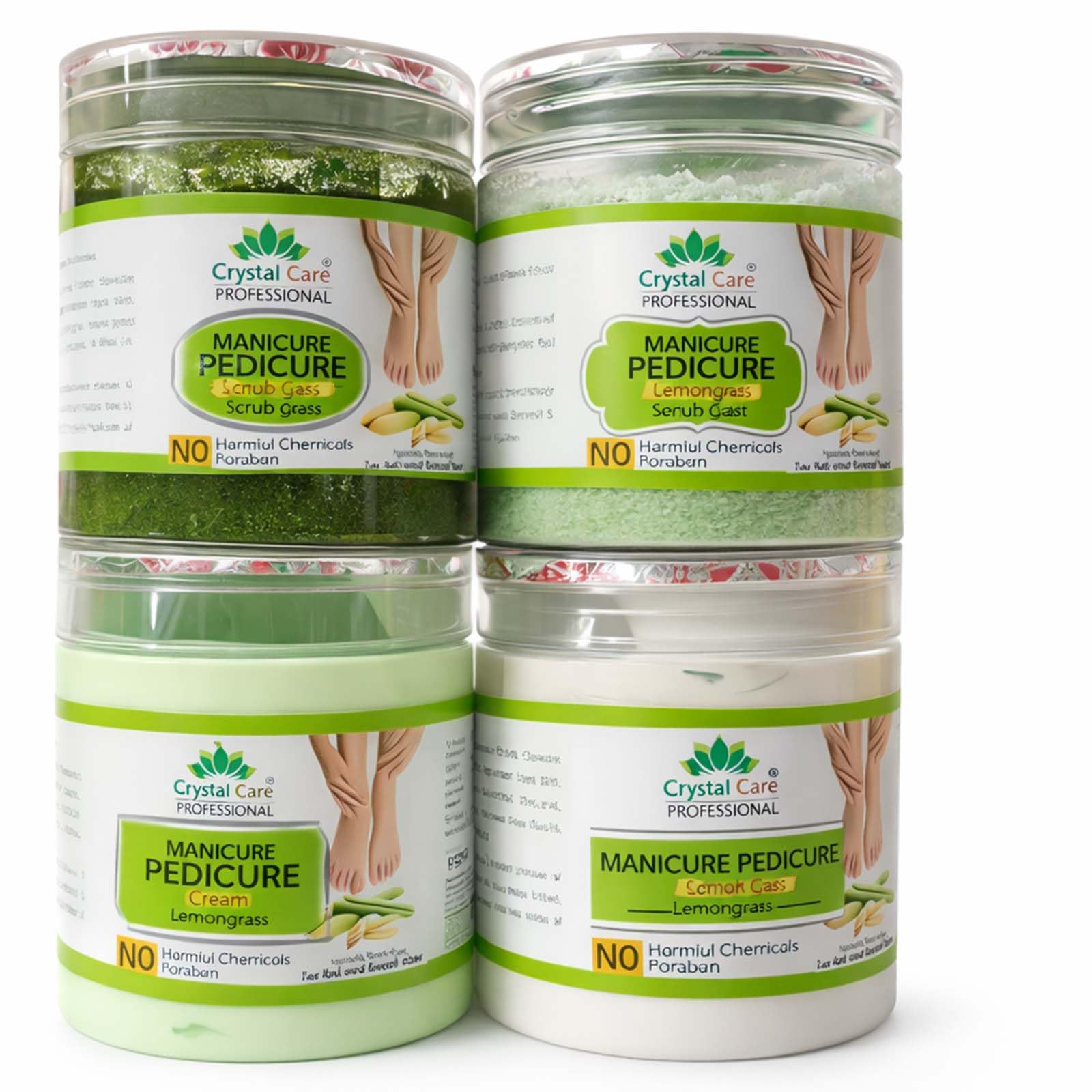 Crystal Care Professional Manicure Pedicure Lemongrass Kit for Hand & Feet | Salon Professional 4 Step Spa Kit | Scrub Gel, Salt, Cream & Pack | Softening & Nourishing-picture-41