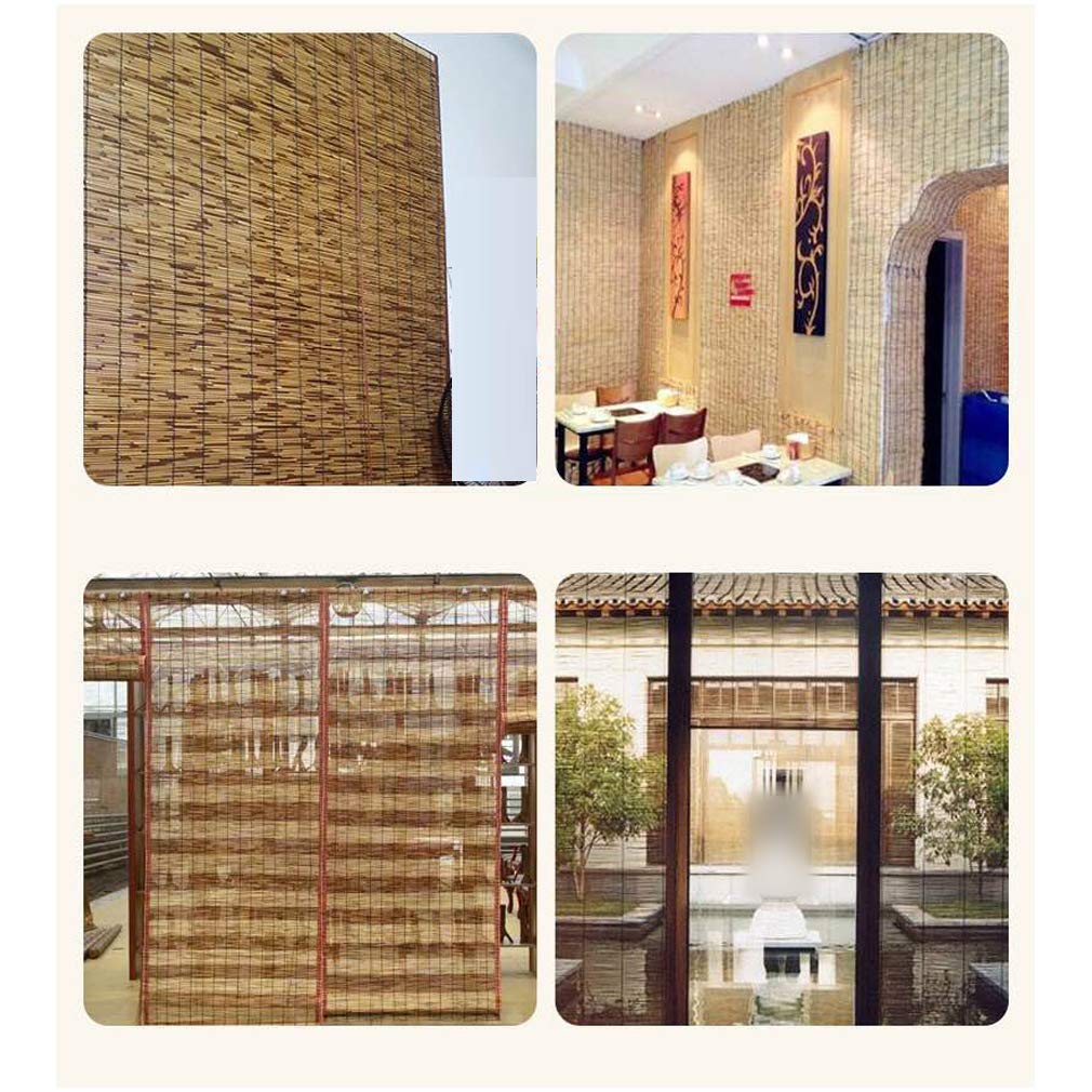 Rétro Carbonisation Rideau de Roseau Pare-Soleil, Store en Bambou Enrouleur, Rideau de Paille pour Extérieur/Patio, Personnalisable (130x150cm/51x59in)