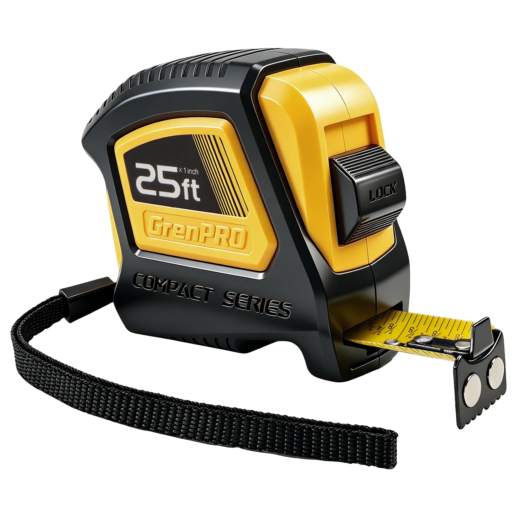 GRENPRO 25FT Magnetic Tape Measure, Double-Sided 1/32", Nylon Coated Blade