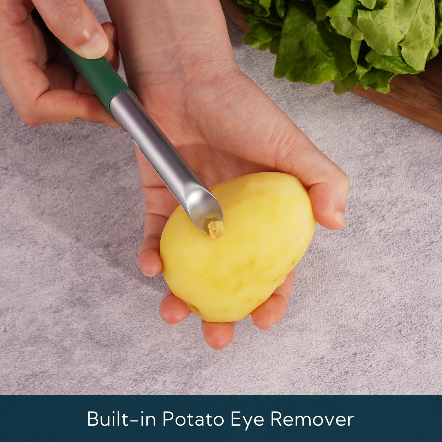 KITCHENDAO Swivel Vegetable Potato Peeler-Durable Japanese 420J2 Stainless Steel Sharp Dual Blade-Built-in Eye Remover,Soft-Touch Handle-Green - Image 3