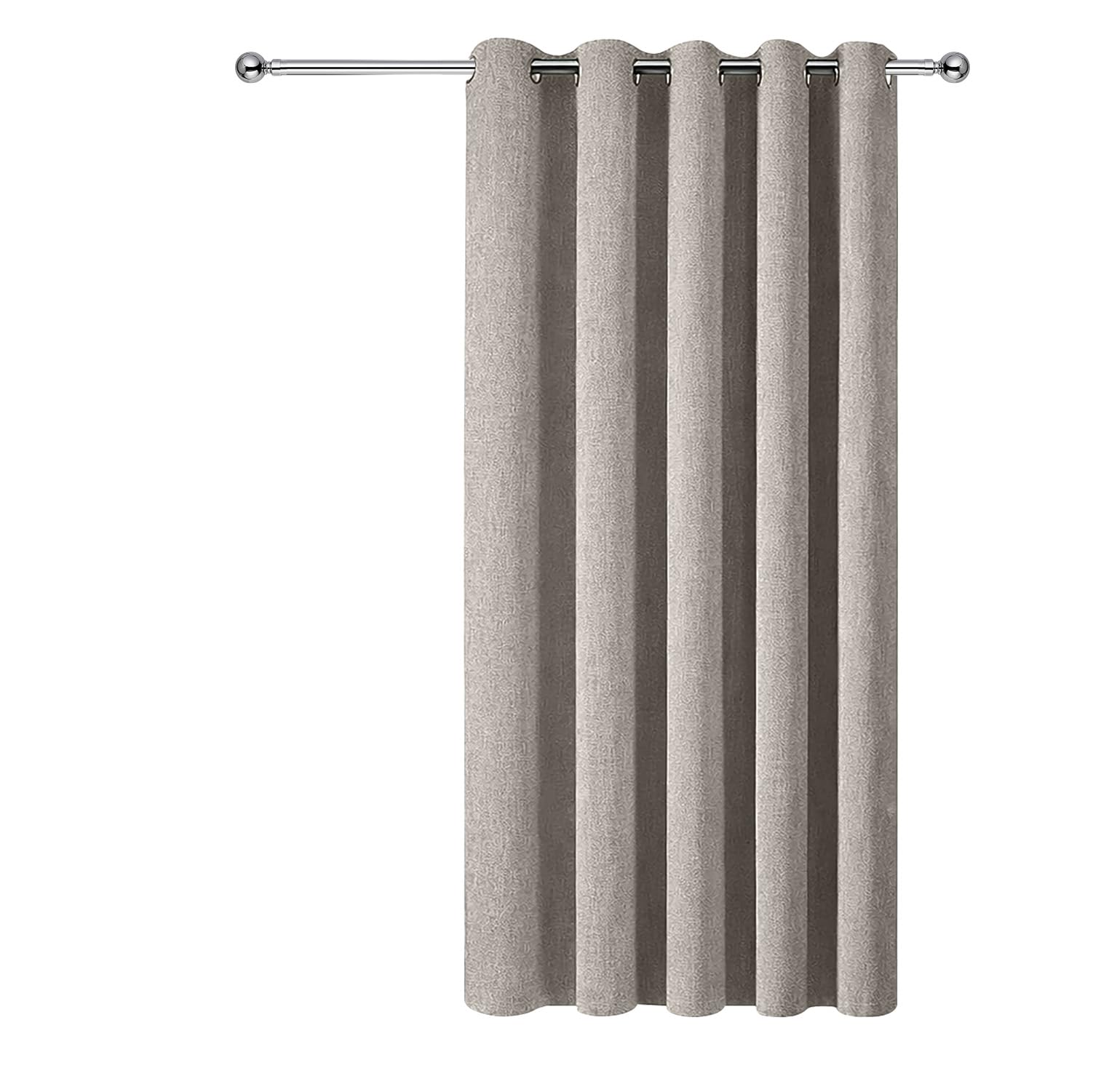 Aspire Homeware 100% Blackout Eyelet Linen Curtains for Living Room 66x84 Inch Thermal Insulated & Super soft Ring Top Beige Curtain Single Panel with Matching Tieback