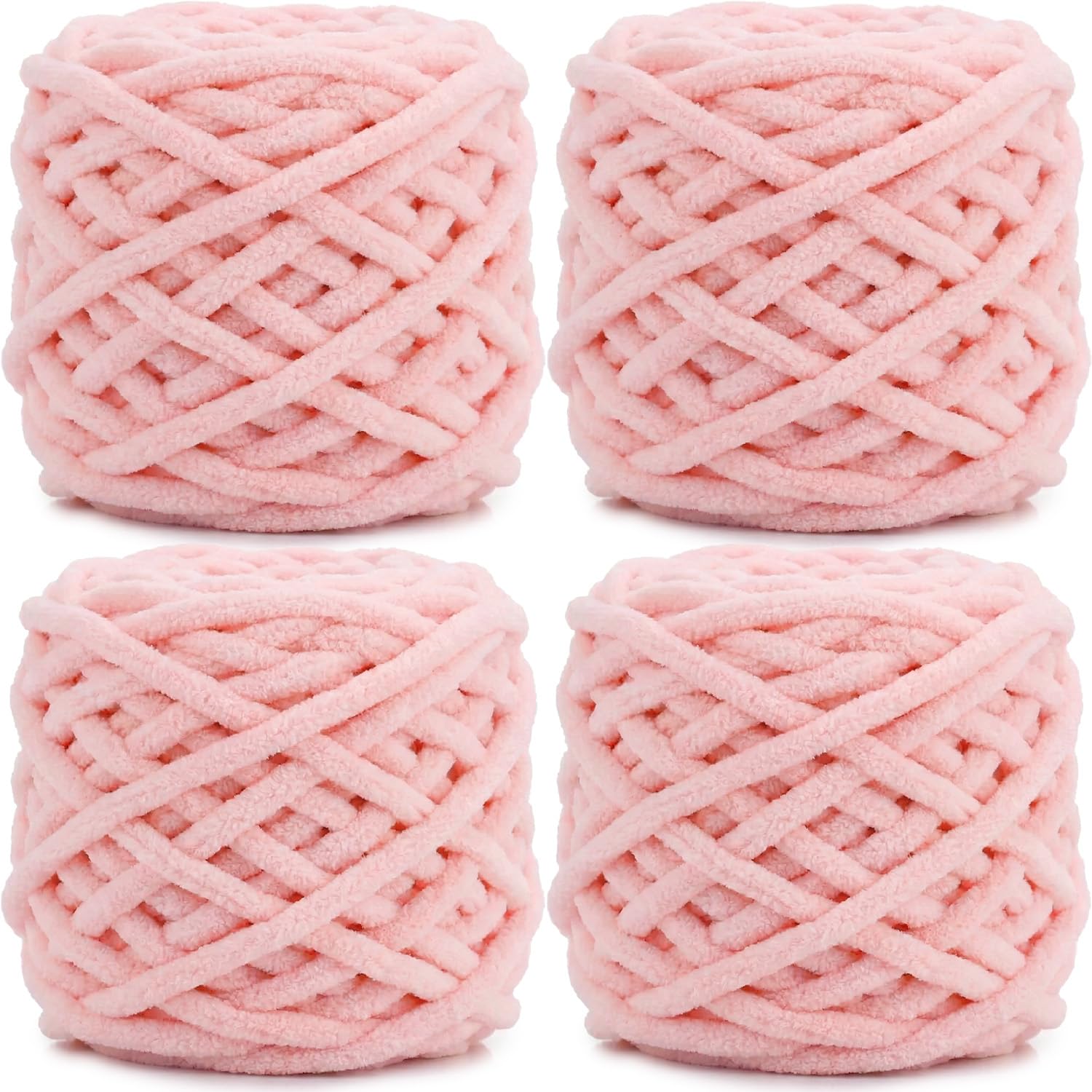 Lighterday Super Chunky Knit Chenille Yarn 4 x 100g Multi-Colored Crochet Wool for Hand Knitting Blankets,Knitting Wool for Big Blankets Sock and Scarves (Light Pink) — image 1