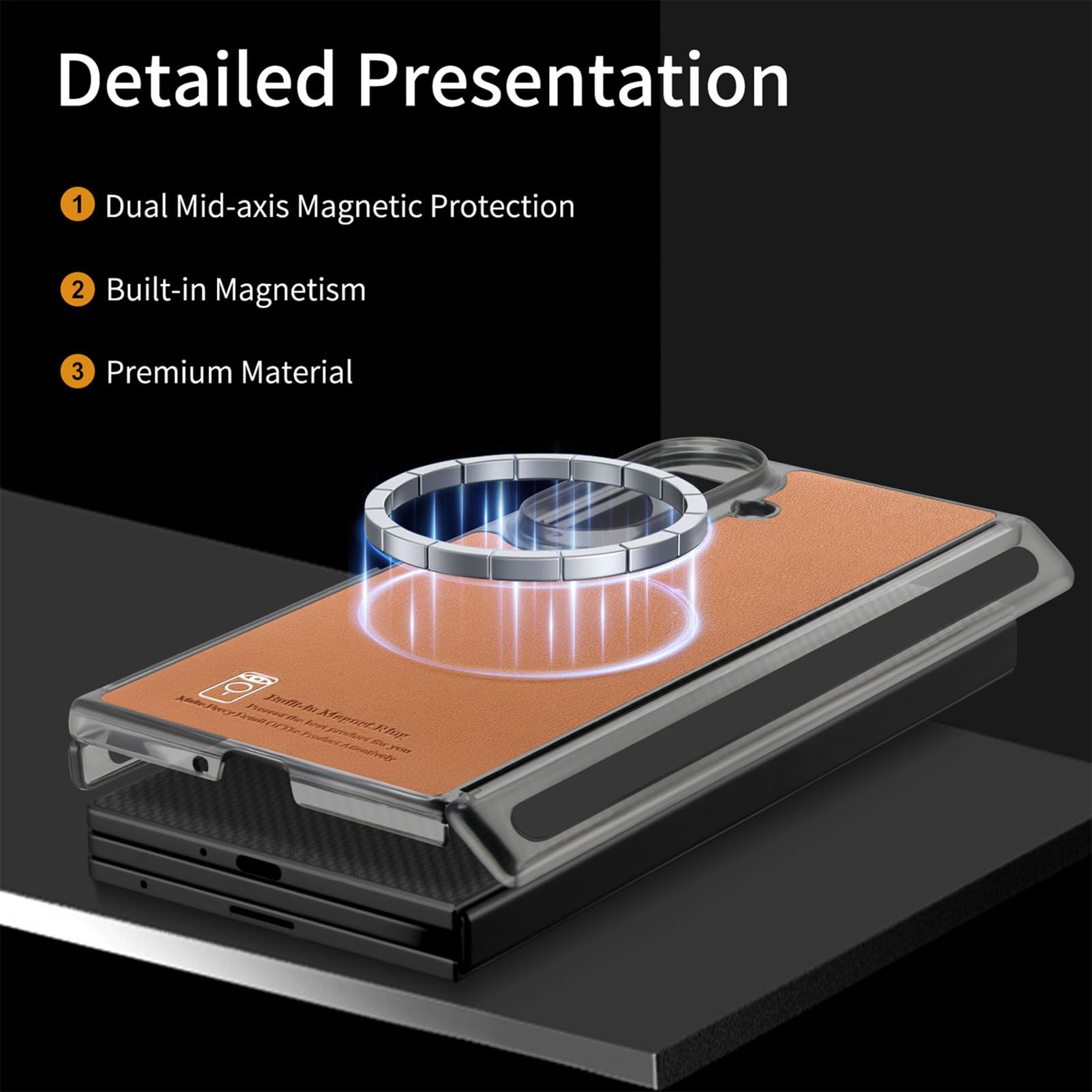 Funda De Cuero For Samsung Galaxy Z Fold 8 Ultra, Bisagra Chapada A Prueba De Golpes Cubierta del Teléfono Estilo Empresarial Antihuellas Magnética Succión Trasera Shell(Orange)