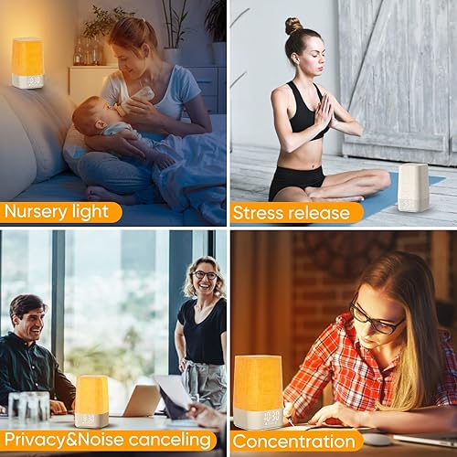 Miniatura 6 de Máquina de sonido blanco con 30 sonidos relajantes, temporizador de sueño, lámpara de noche regulable, reloj de luz nocturna, reloj despertador de