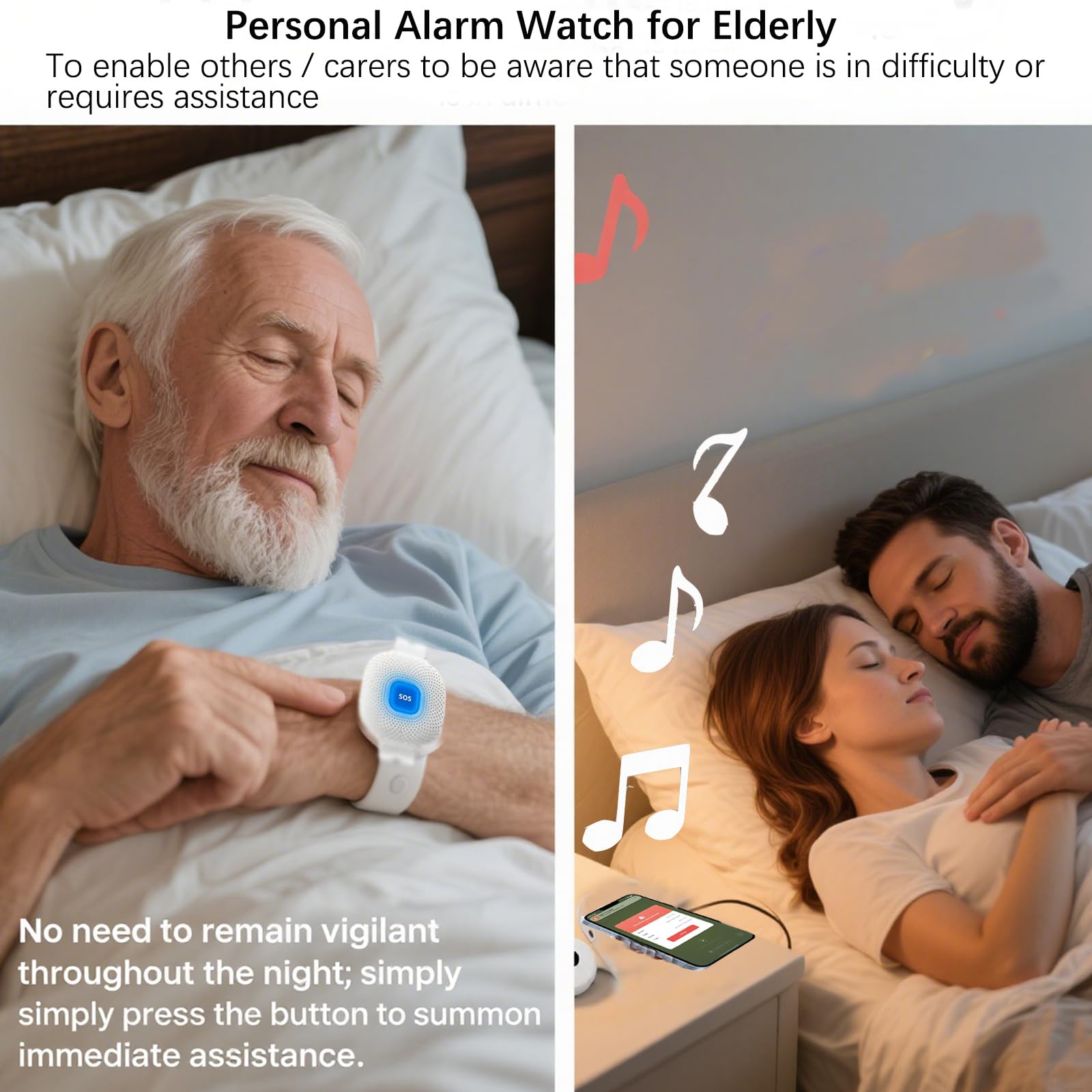 Tuya - Sistema de alarma de emergencia para personas mayores, para personas mayores, pacientes discapacitados y ancianos (solo compatible con WiFi de 2,4 GHz)