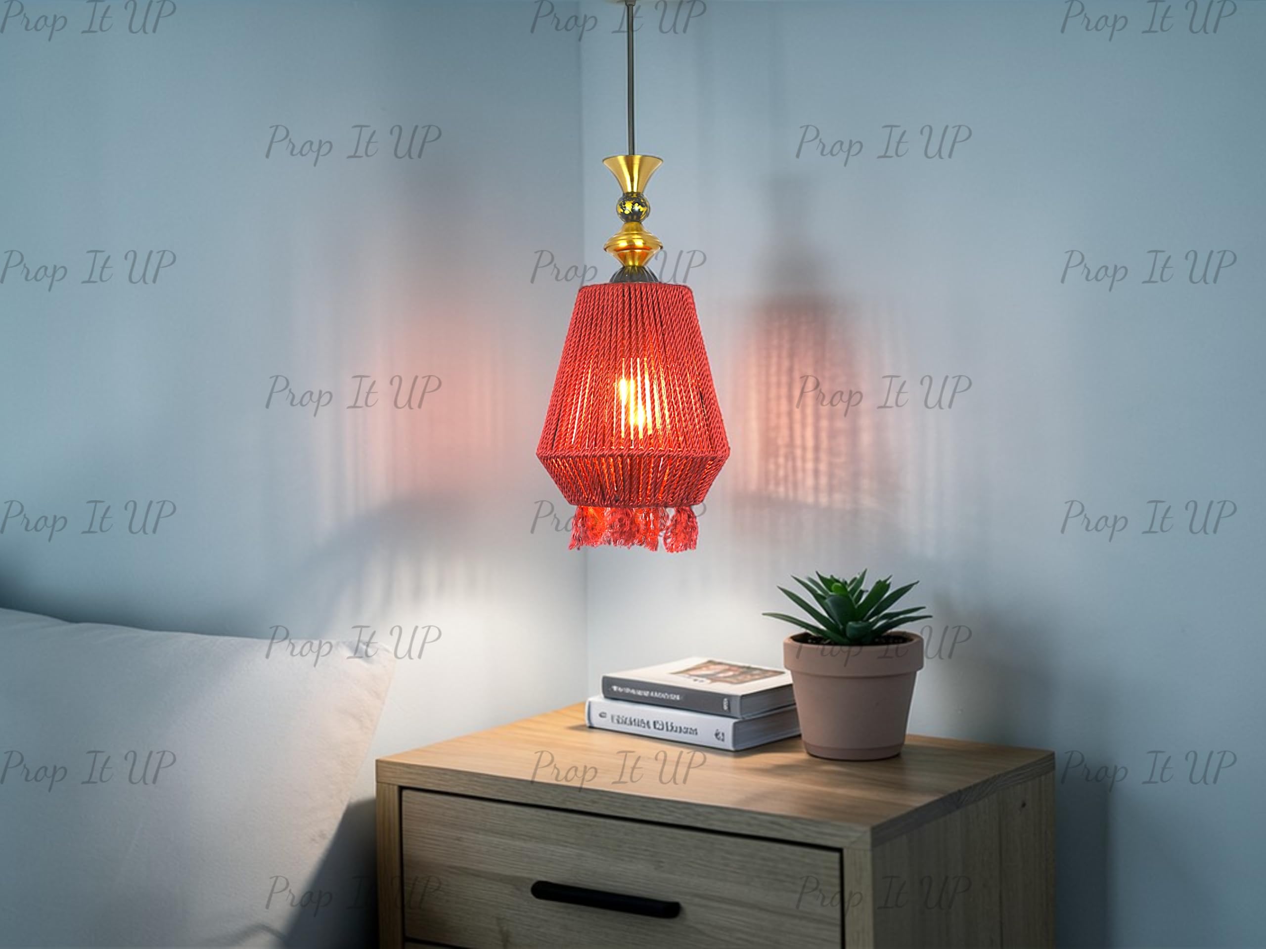 Modern Hanging Pendant Light for Bedroom & Living Room | Adjustable Ceiling Lamp with Fabric Shade & Metal Finish | Luxury Decorative Lighting | E27 Holder (Bulb Not Included) | Made in India-image-5