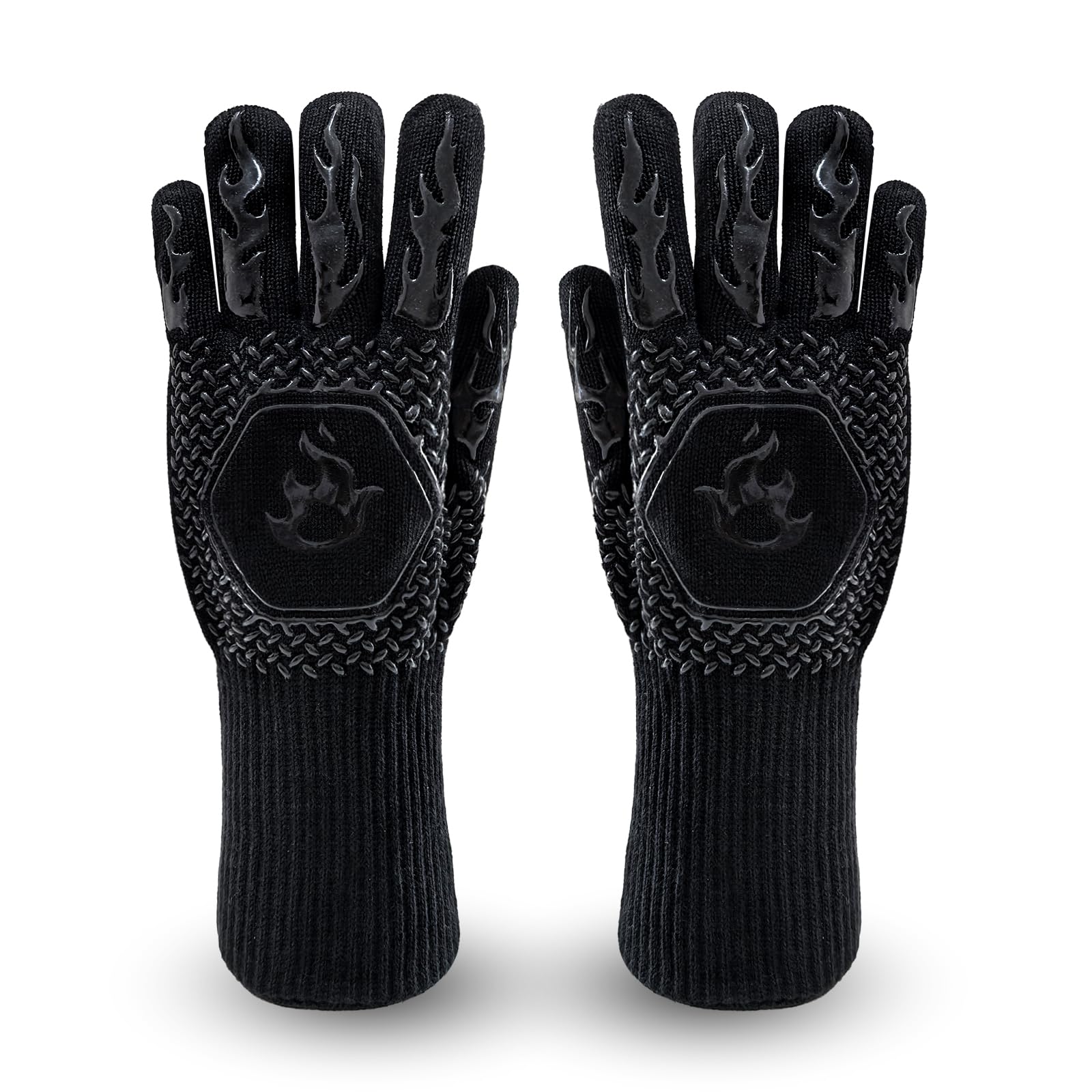 Yilgviza BBQ Oven Gloves, 1472℉/800 ℃ A Pair Silicone Grilling Gloves Heat Resistant Non-Slip Cooking Gloves for Barbecue, Cooking, Baking, Cutting (Black)