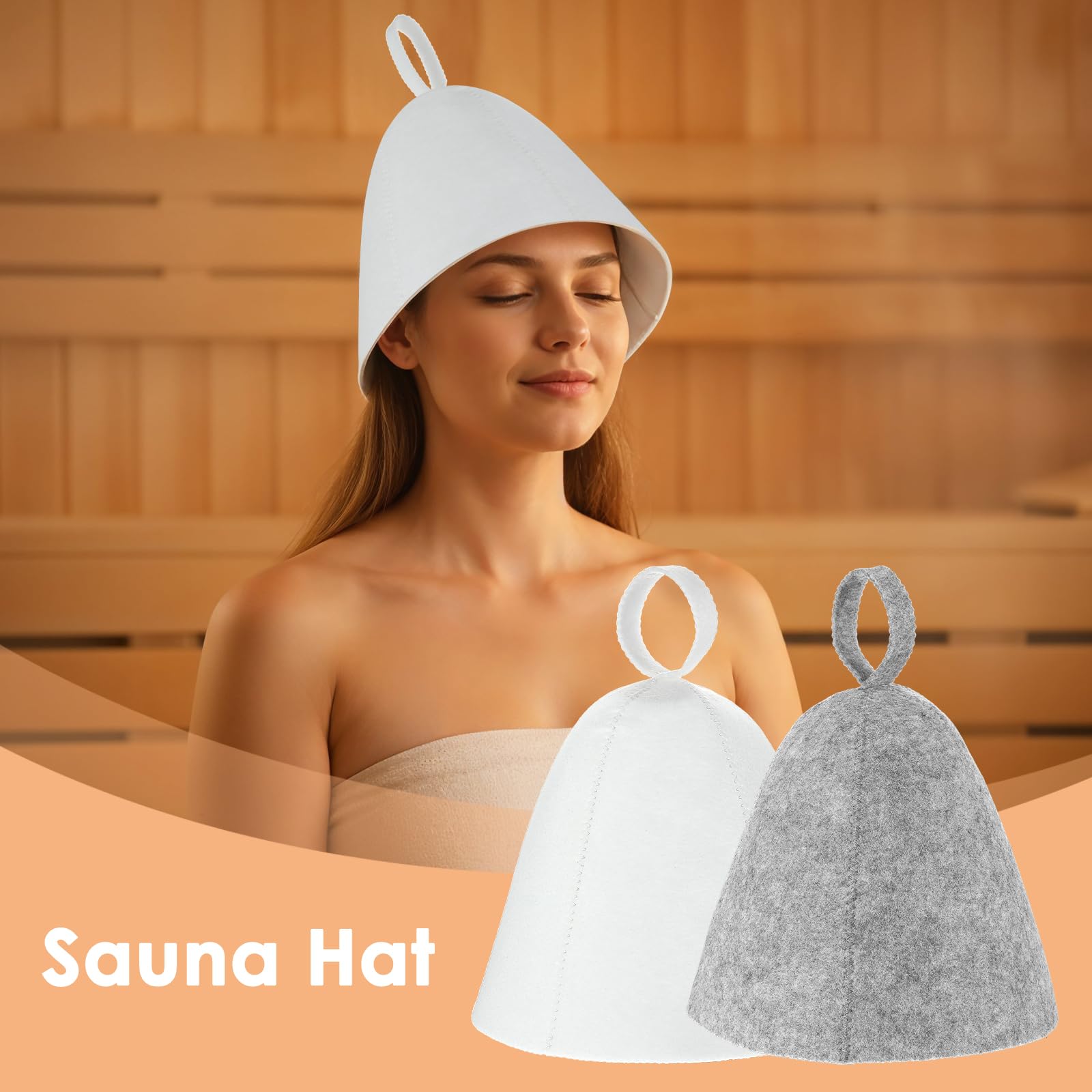 Lot de 2 bonnets de sauna en feutre de laine - Bonnet absorbant - Accessoire sauna universel (gris, blanc)