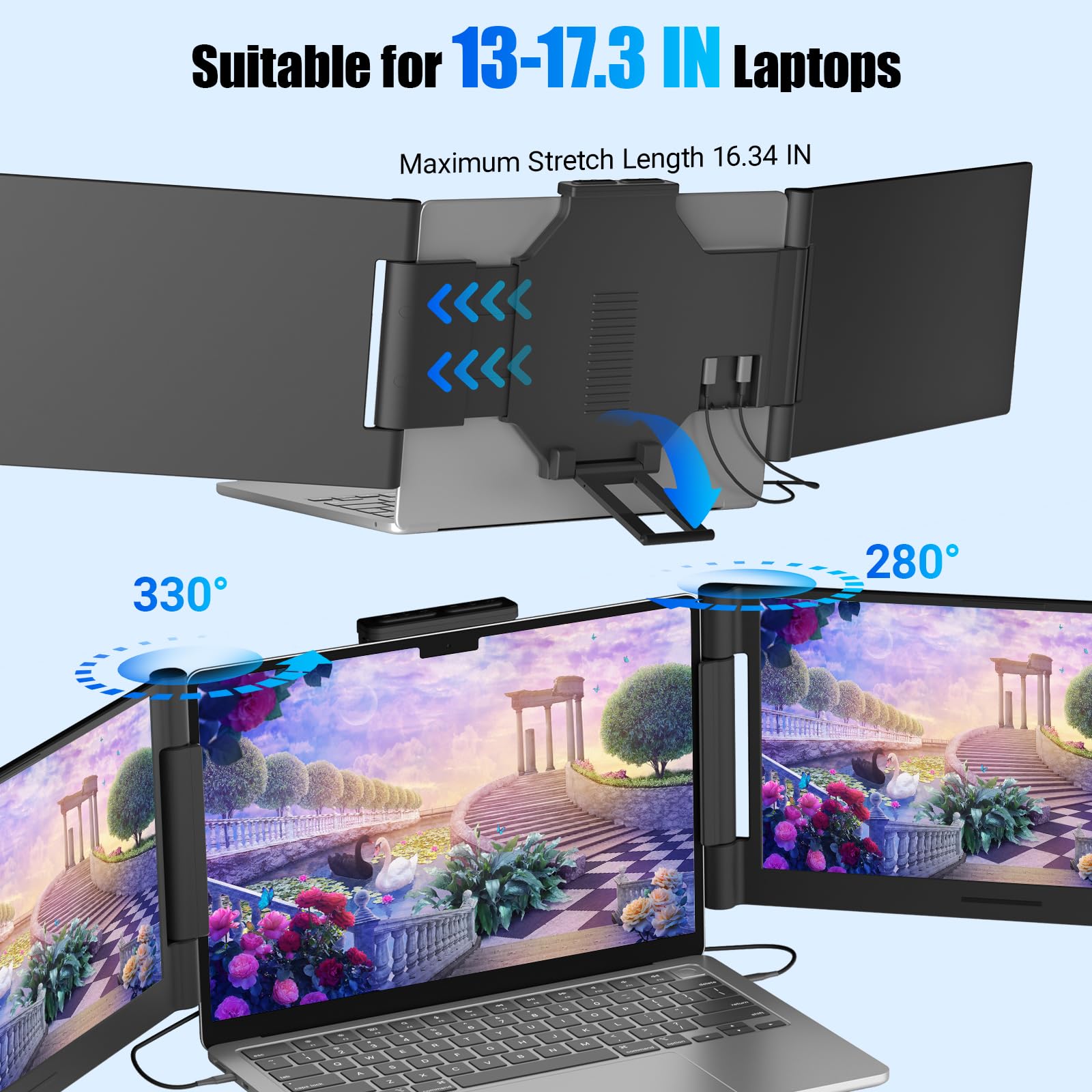 Funhill Laptop Screen Extender 14 inch Laptop Monitor Extender 1080P IPS, Triple Portable Monitor for Laptops 13-17.3" with Display/HDMI Port, Plug-Play Portable Screen for Windows/Chrome/Android — view 7