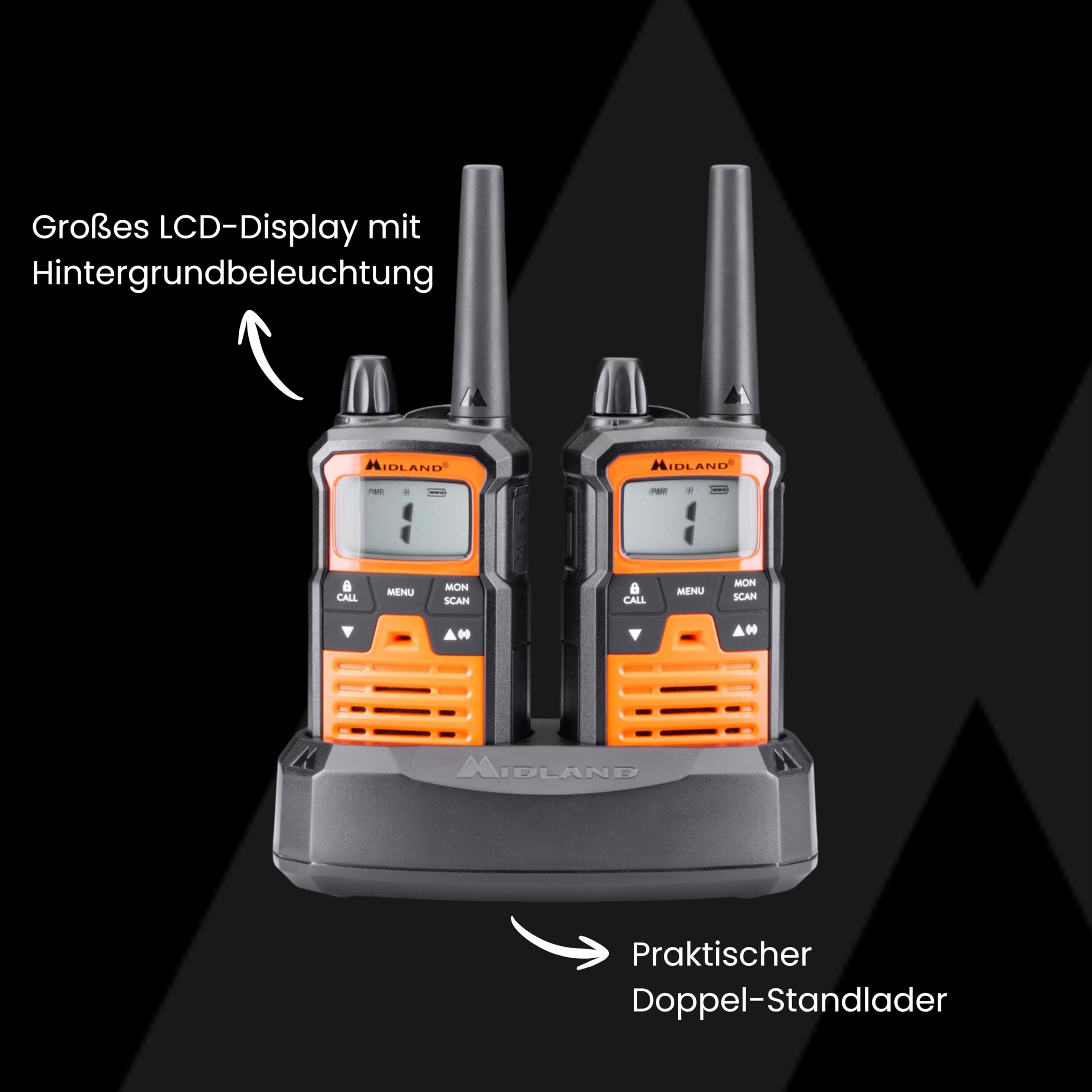 Midland XT70 Pro Hobby & Work Kofferset, PMR + LPD-Funkgeräte mit bis zu 12 km Reichweite, Walkie Talkie Set inkl. Headsets & Tasche, IPX4 wassergeschützt
