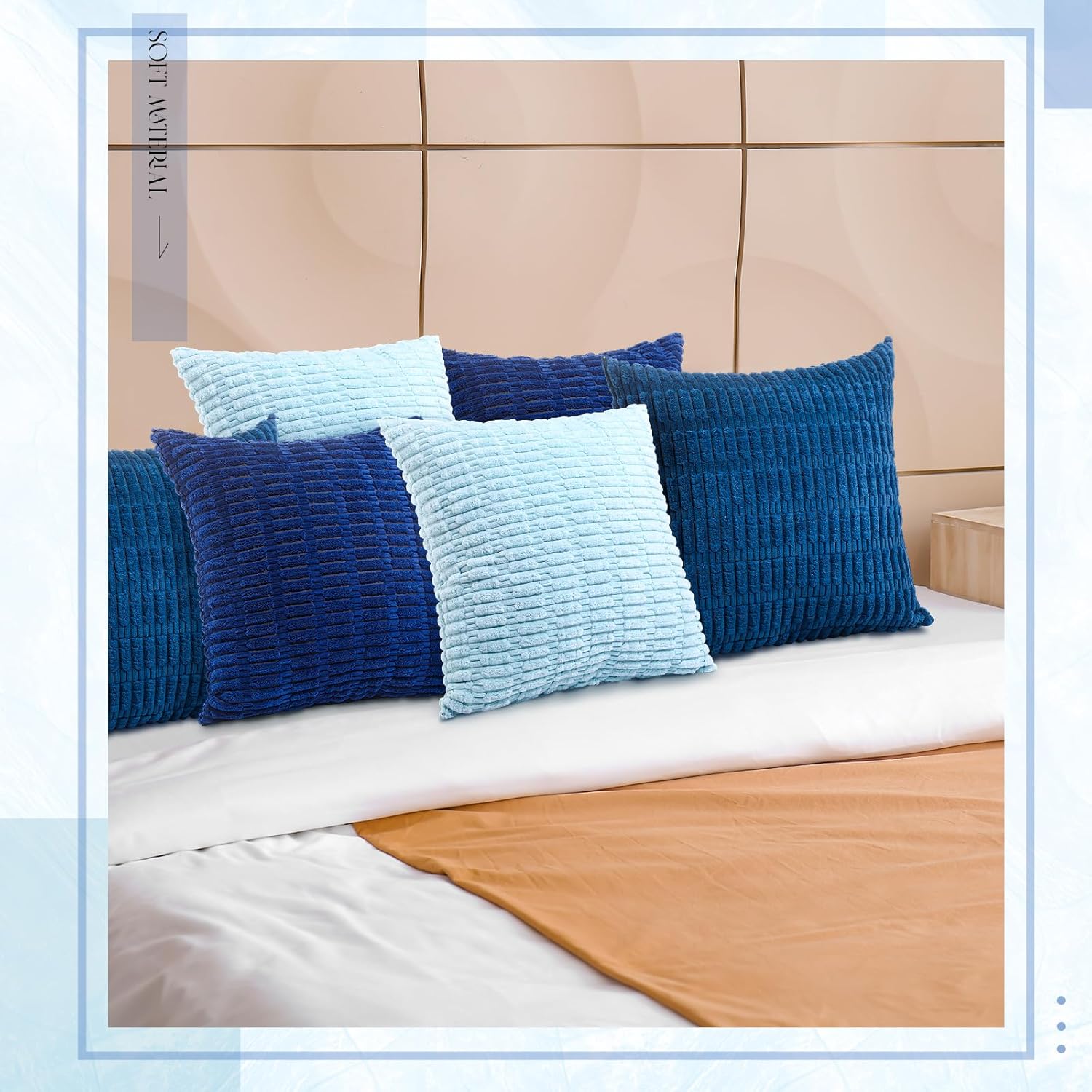 Mixweer 6 Pcs Corduroy Pillow Covers 18x18 Inch Plush Throw Pillow Covers Decor Decorative Fluffy Striped Couch Cushion Case for Sofa Couch Bedroom Living Room Party(Blue)