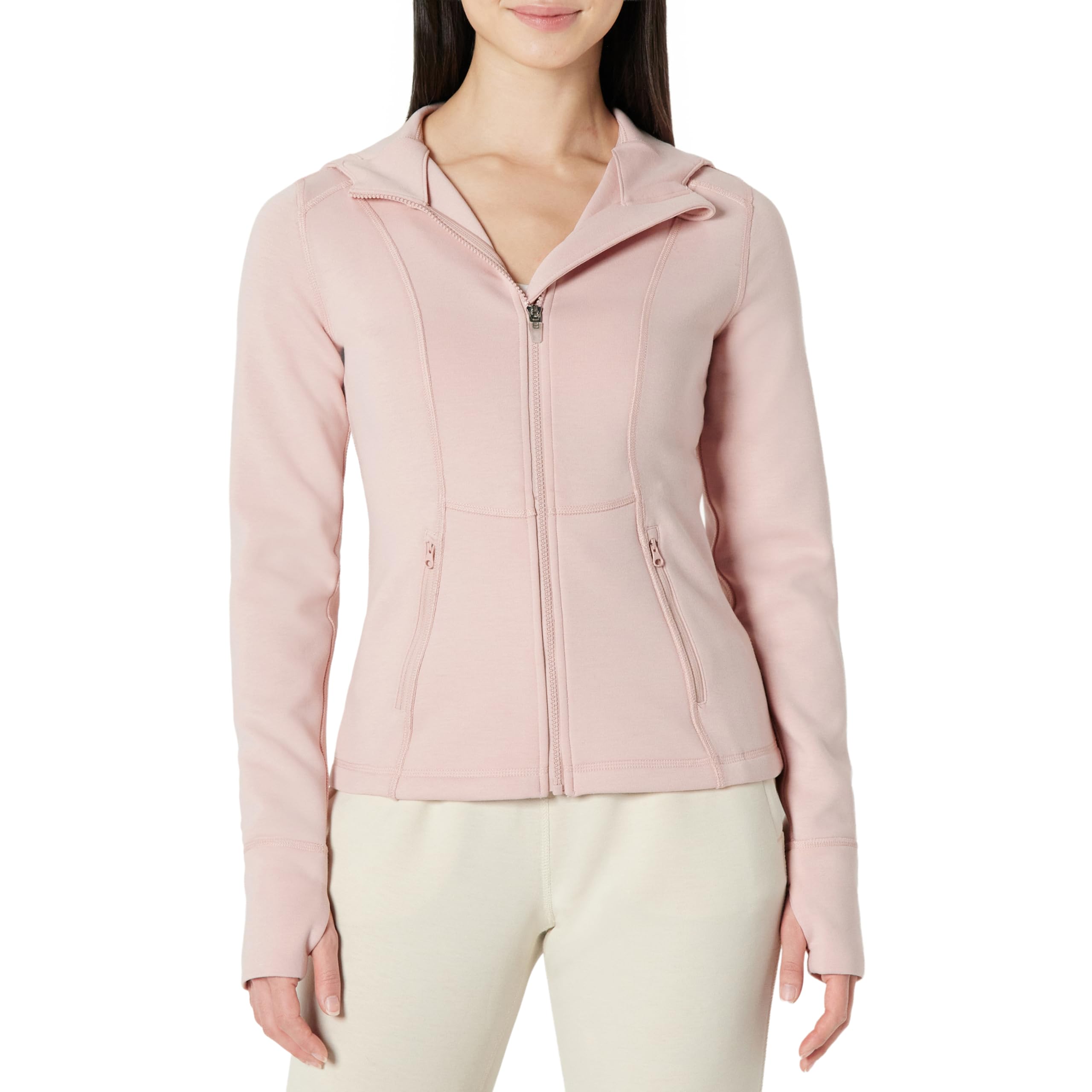 Amazon Essentials Damen Taillierte Sportjacke mit Reißverschluss und Kapuze, Atmungsaktiv, Fitness, Staubrosa, XXL