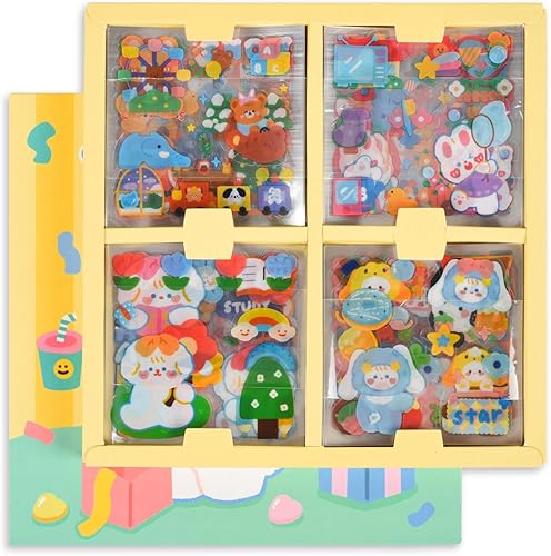Miniatura 8 de Juego de calcomanías Kawaii (100 hojas)  Lindo PET transparente de dibujos animados de animales de dibujos animados de flores decorativas para