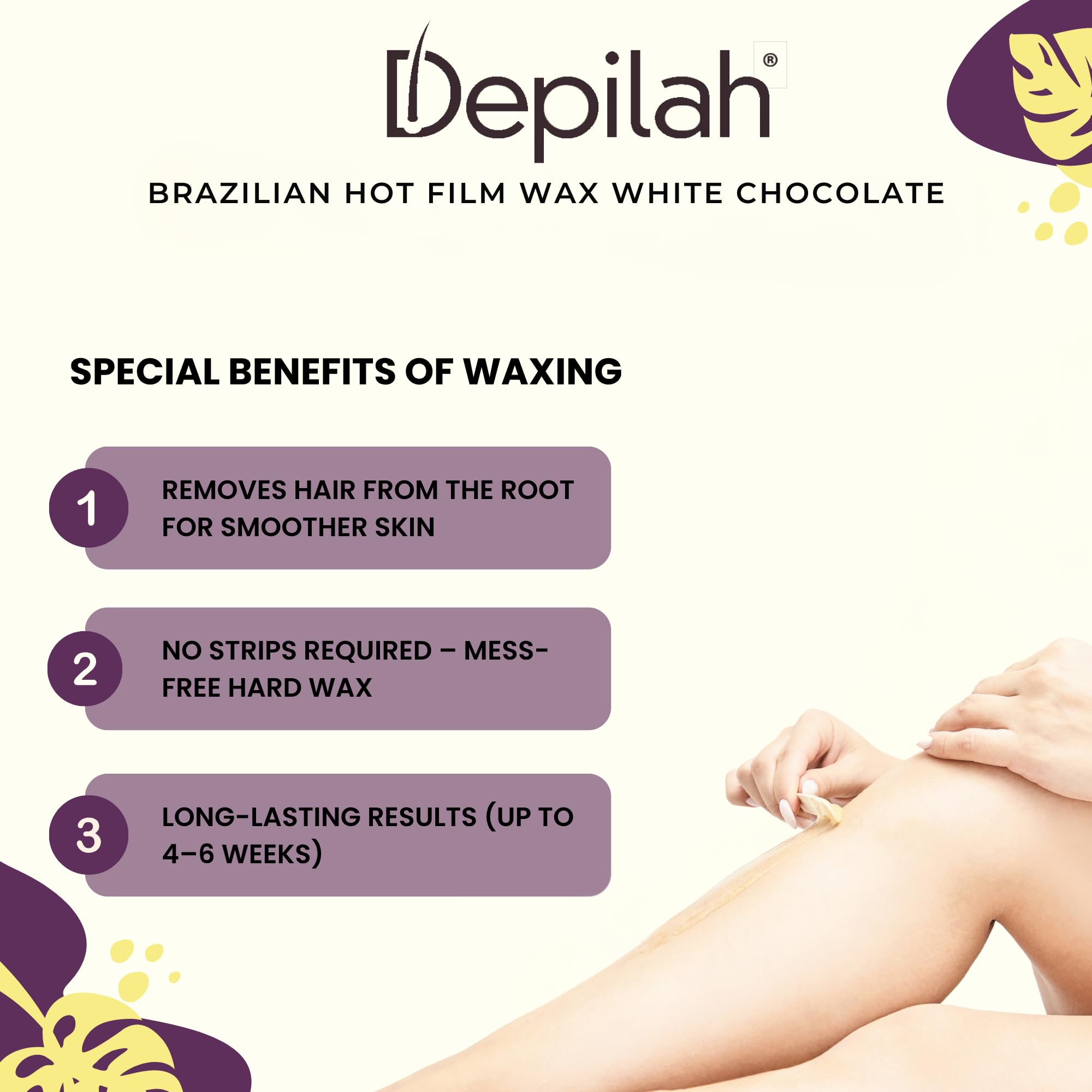 Depilah Brazilian Face Wax for Women, 200gm White Chocolate Film Wax for Face & Body - Stripless Wax Beans for Hair Removal - Easy Brazilian Wax 3