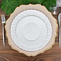 Vista 2 de Efavormart - Paquete de 12 platos de postre de plástico con borde blanco de 7.5 pulgadas, platos de ensalada desechables redondos