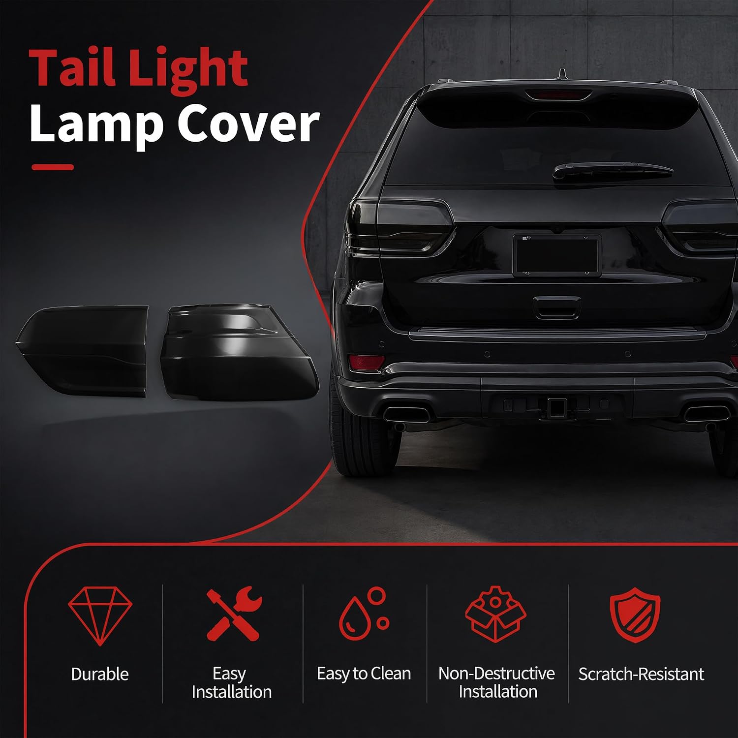Tail Light Lamp Cover for Jeep Grand Cherokee 2014-2020 (Smoked Black)