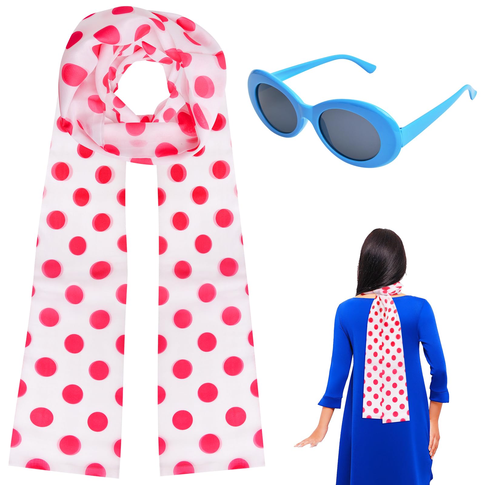 PPER-JieWomen Pink Polka Dot Scarf Costume with Sunglasses for Halloween Cosplay