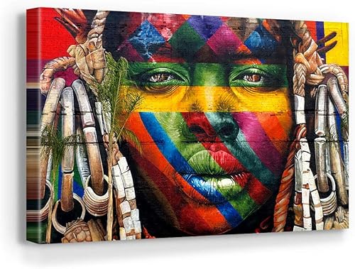 Blaze Canvas Eduardo Kobra - Lienzo decorativo para pared con graffiti africano, decoración del hogar (36 x 24 pulgadas envuelto en galería)