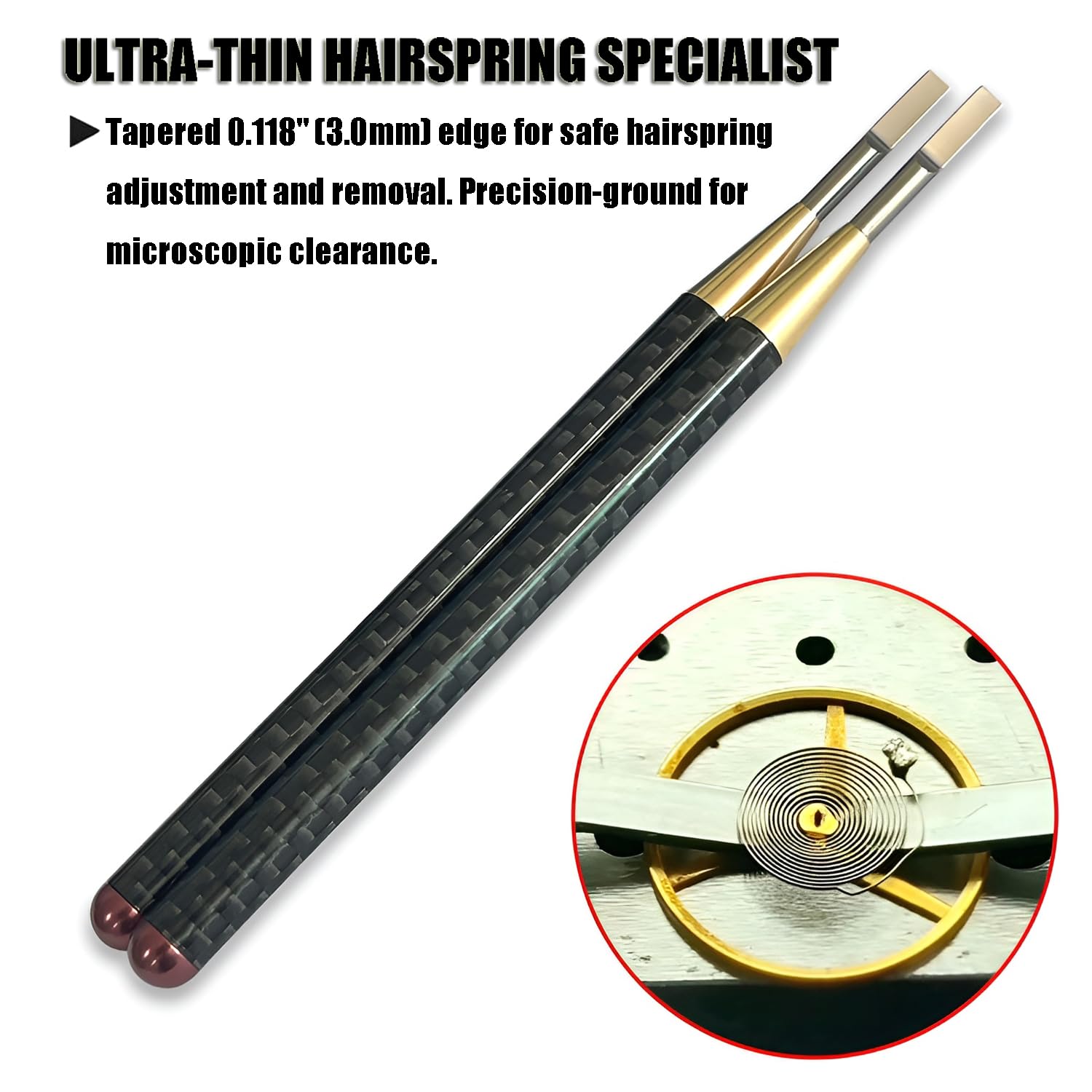 Professionelles Uhrmacher-Komponenten-Heber-Set – Karbonfaser-Griff, Präzisions-Hebelwerkzeug für Uhrwerkrad, Chronograph-Getriebe und Haarfederentfernung, kompatibel mit Cal. 7750, 2000, 2235