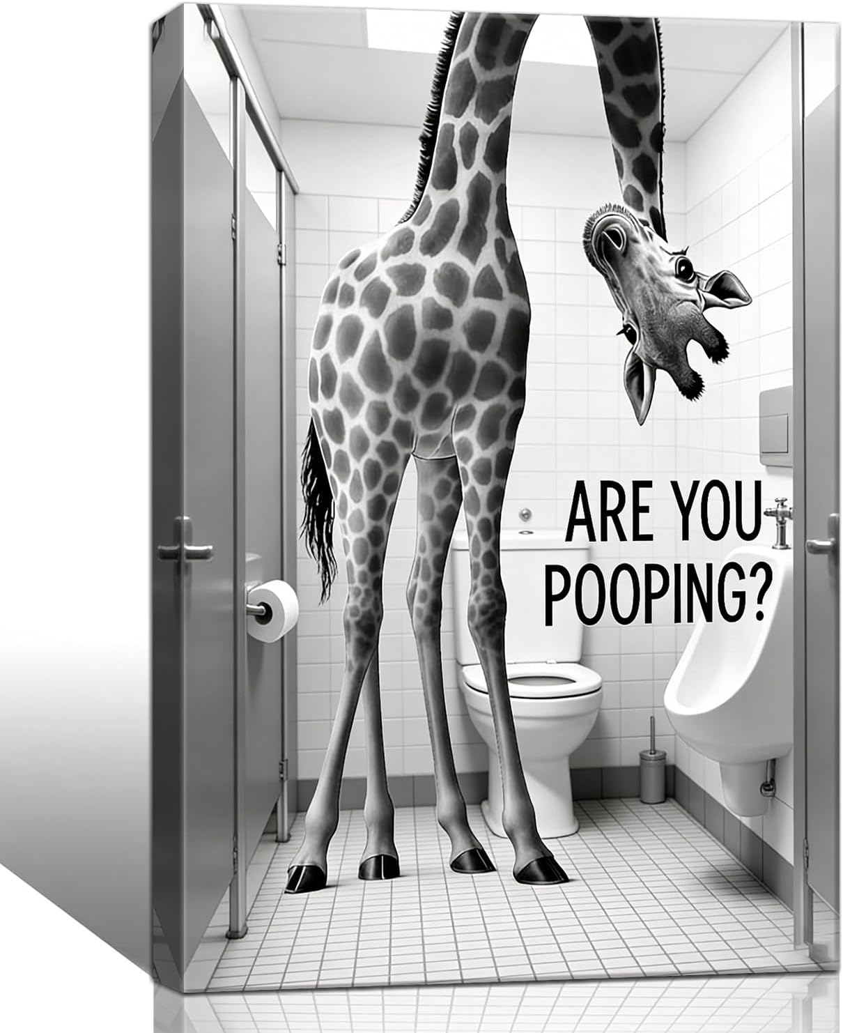 HomeifHue Funny Bathroom Wall Art Rustic Farmhouse Giraffe Are You Pooping Canvas Print, Humorous Animal Poster for Bathroom or Restroom Ready to Hang 16x20in