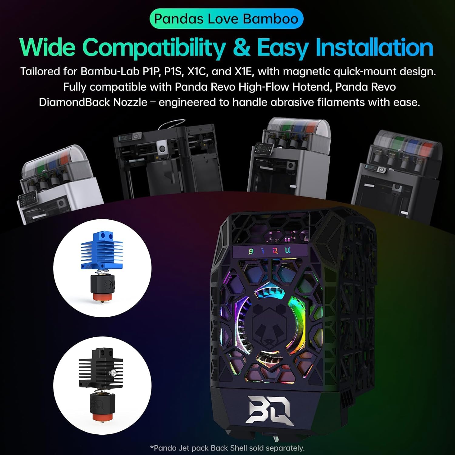 BIQU Panda Jet Pack V2.0 czarna obudowa z oświetleniem RGB | Używany do drukarek 3D Bambu-Lab P1P/P1S/X1C/X1E