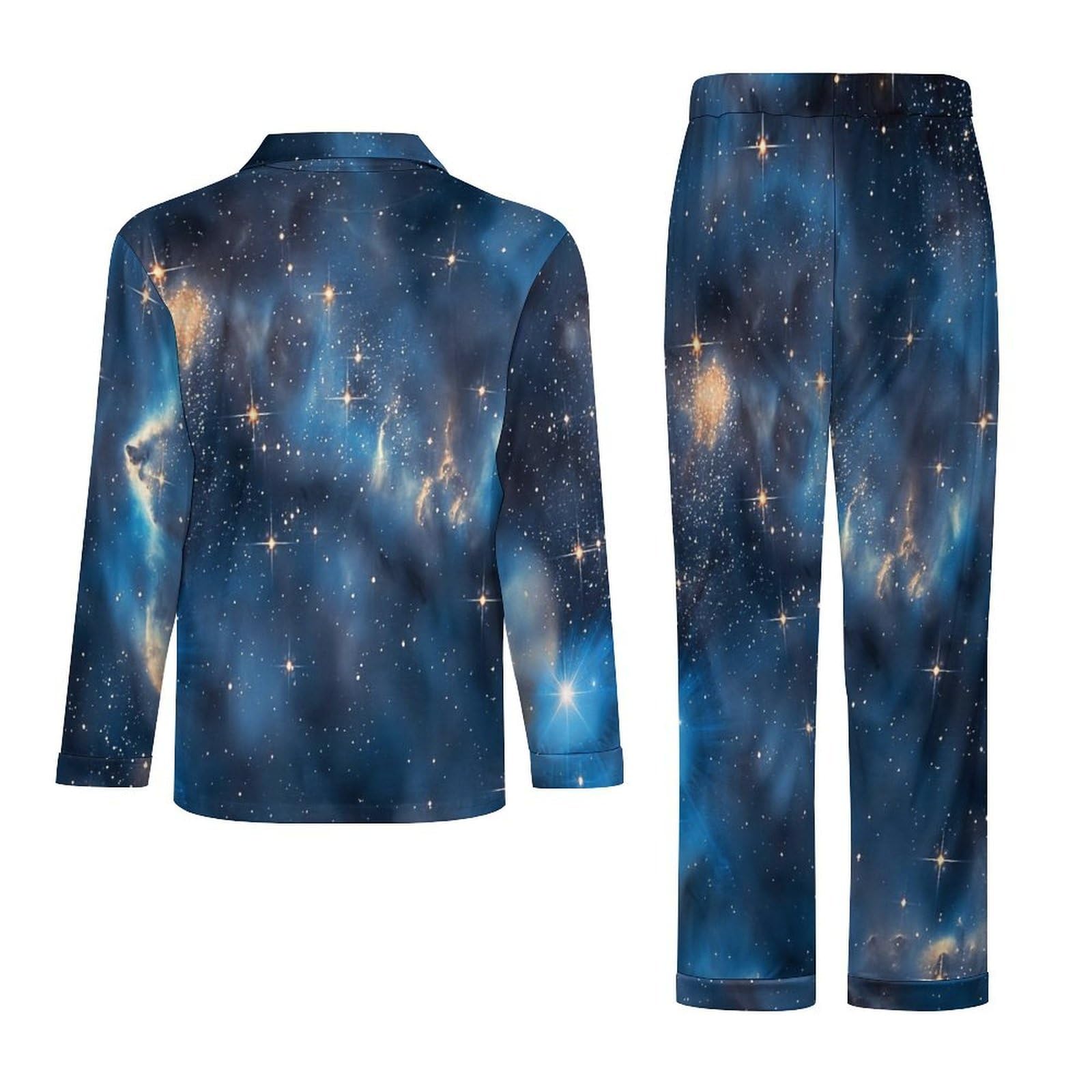 OLEETS Completo Pigiama da Uomo - Vista del Cielo Stellato Top E Pantaloni in 2 Pezzi Pigiama Casual E Ampio A Maniche Lunghe Morbido Autunnale E Invernale.