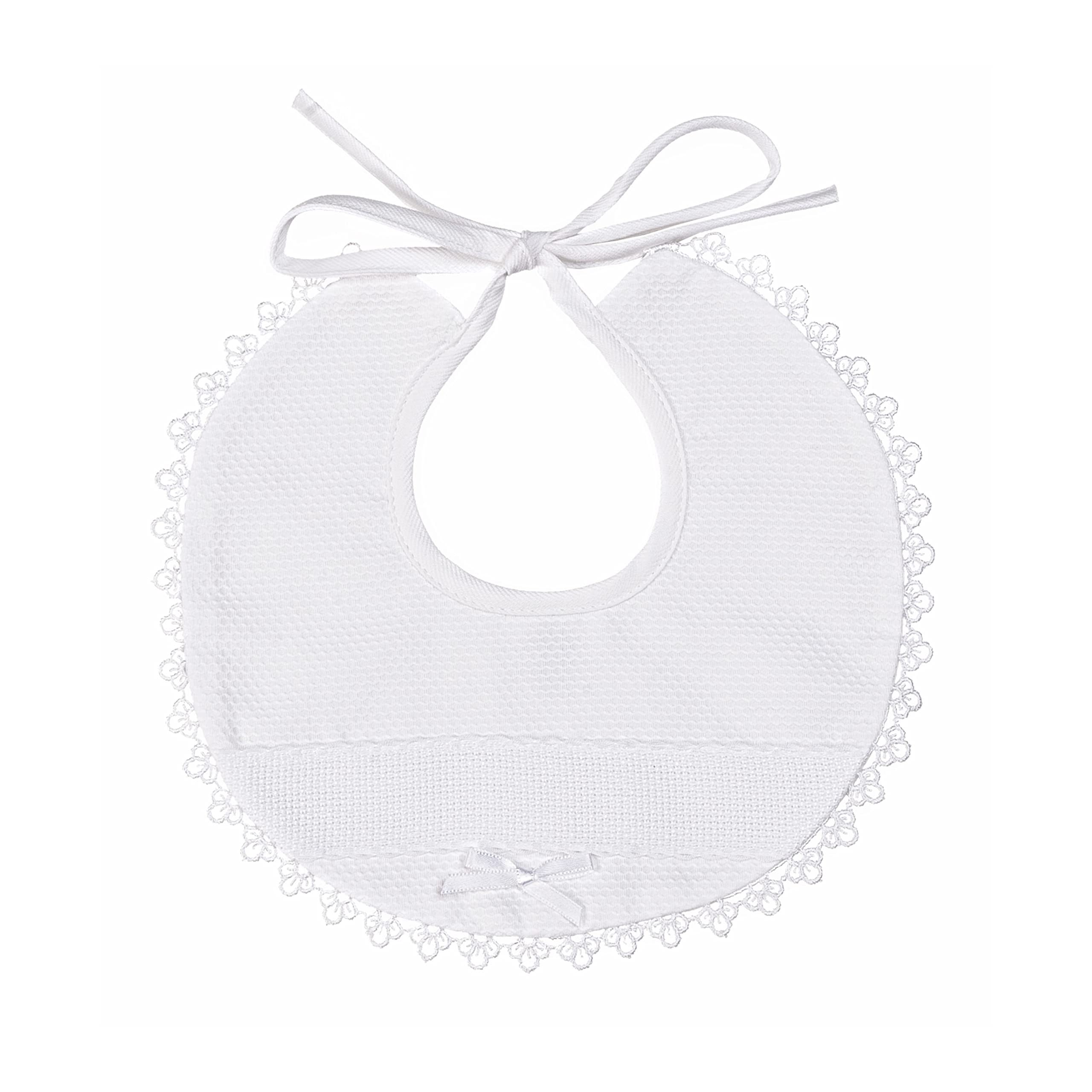 Filet - Elegantes und Feines Lätzchen, Komplett aus Baumwolle mit Aida-Leinenstickerei, Ideal für Babys und Kleinkinder, 100% Made in Italy, Farbe weiß