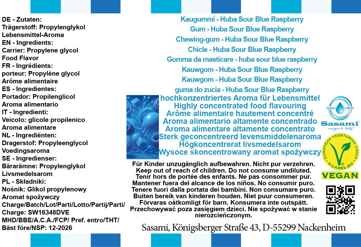 Chicle - Huba Sour Blue Raspberry aroma concentrado - Vegano - Sasami - 100ml