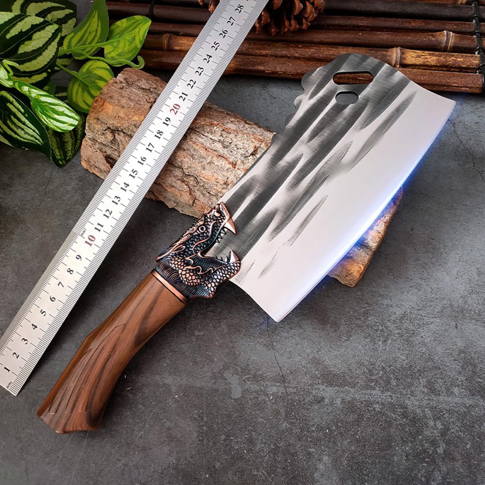 Meat Cleaver,Cleaver Knife 7 Inch Bone Knive High Carbon Steel Chef Sharp Powerful Cleaver Hard Blade Chopper Butcher Cooking Cutter Meat Vegetable Chef Knife, LAMAJIGA5844