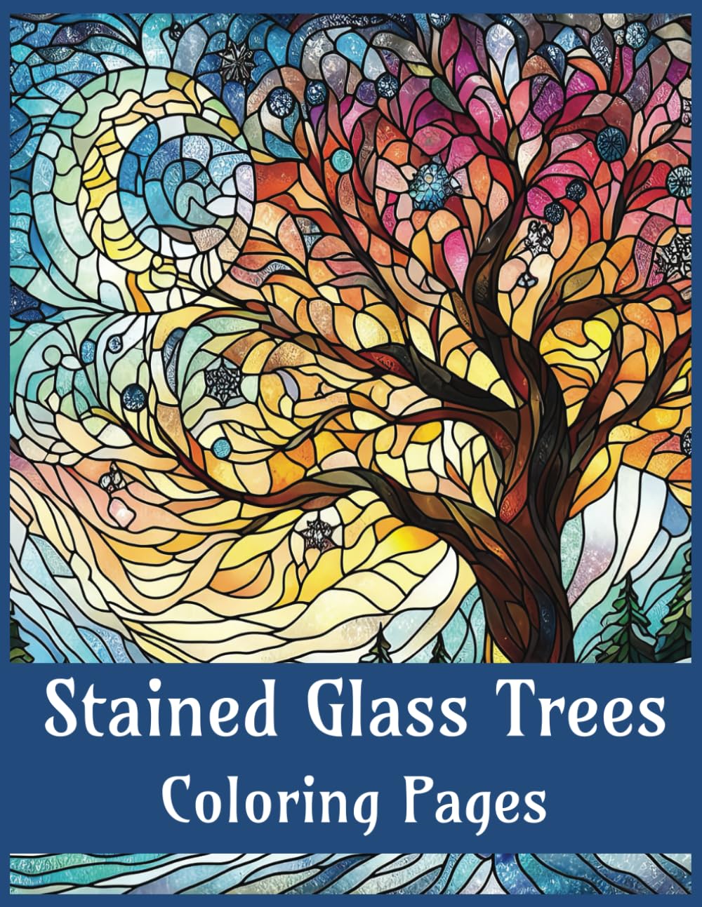 Stained Glass Trees Coloring Book: Collection of 50 Intricate Designs for Adults