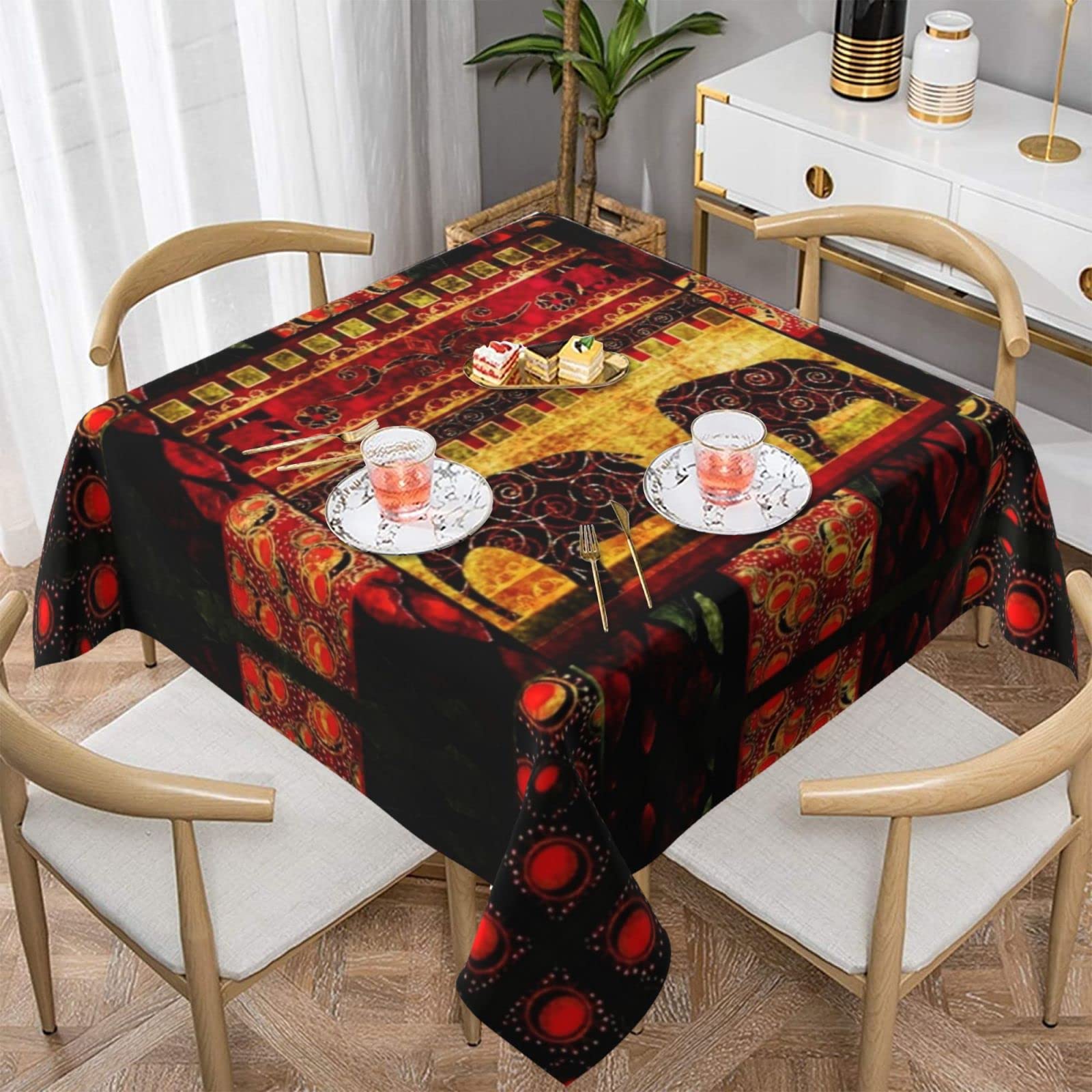 Lawenp African Elephant Patchwork Square Wrinkle-Free Table Cloth Cover Table Decorative for Wedding Dinning Party Banquet Tabletop