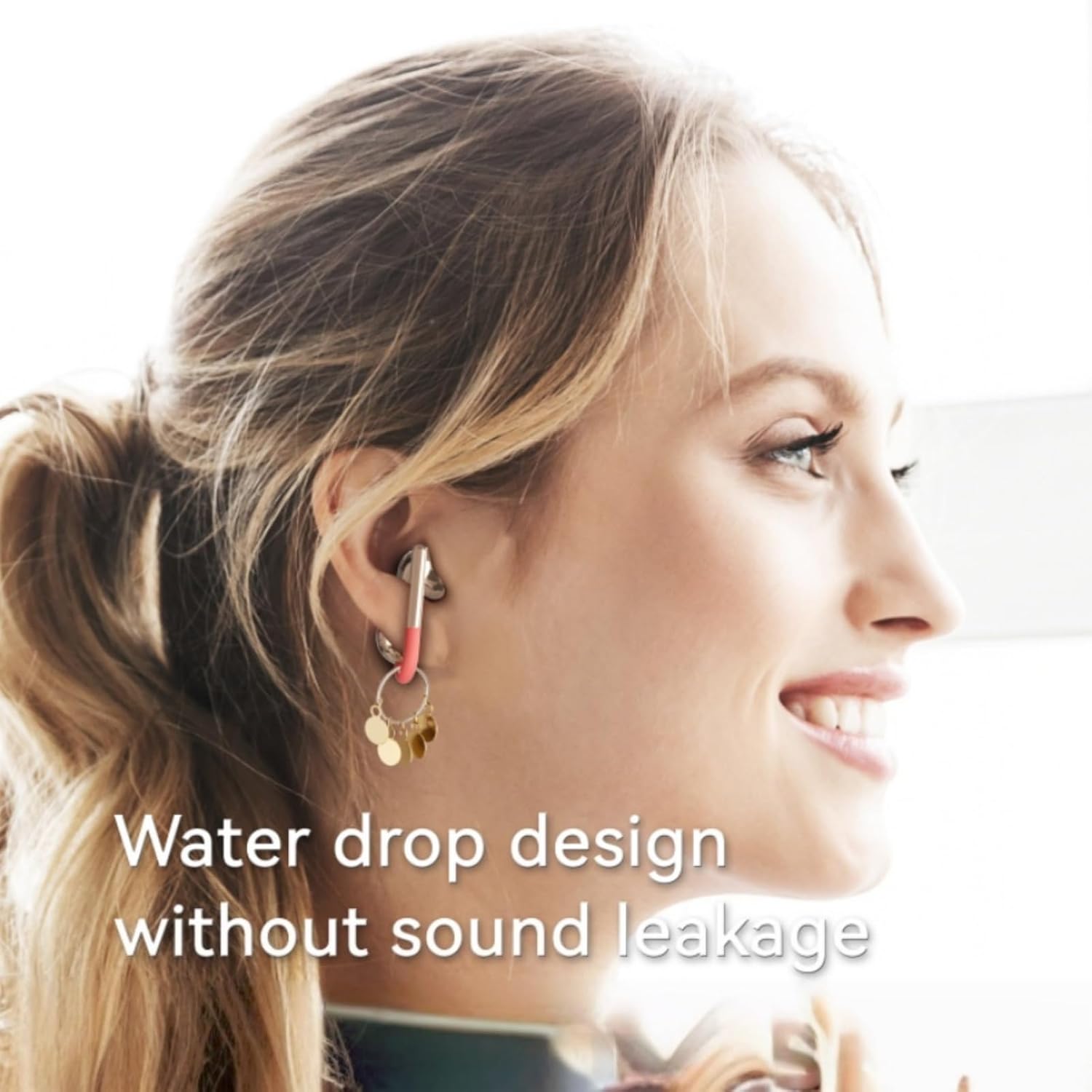 Open Ear Clip Earbuds, Ear Jewelry Compatible, 3D Surround Sound, in-Ear Level Audio, Pearl Ceramic Body, Portable Charging Case, IPX5 Waterproof, Ideal for Sports, Work & Travel (Red)