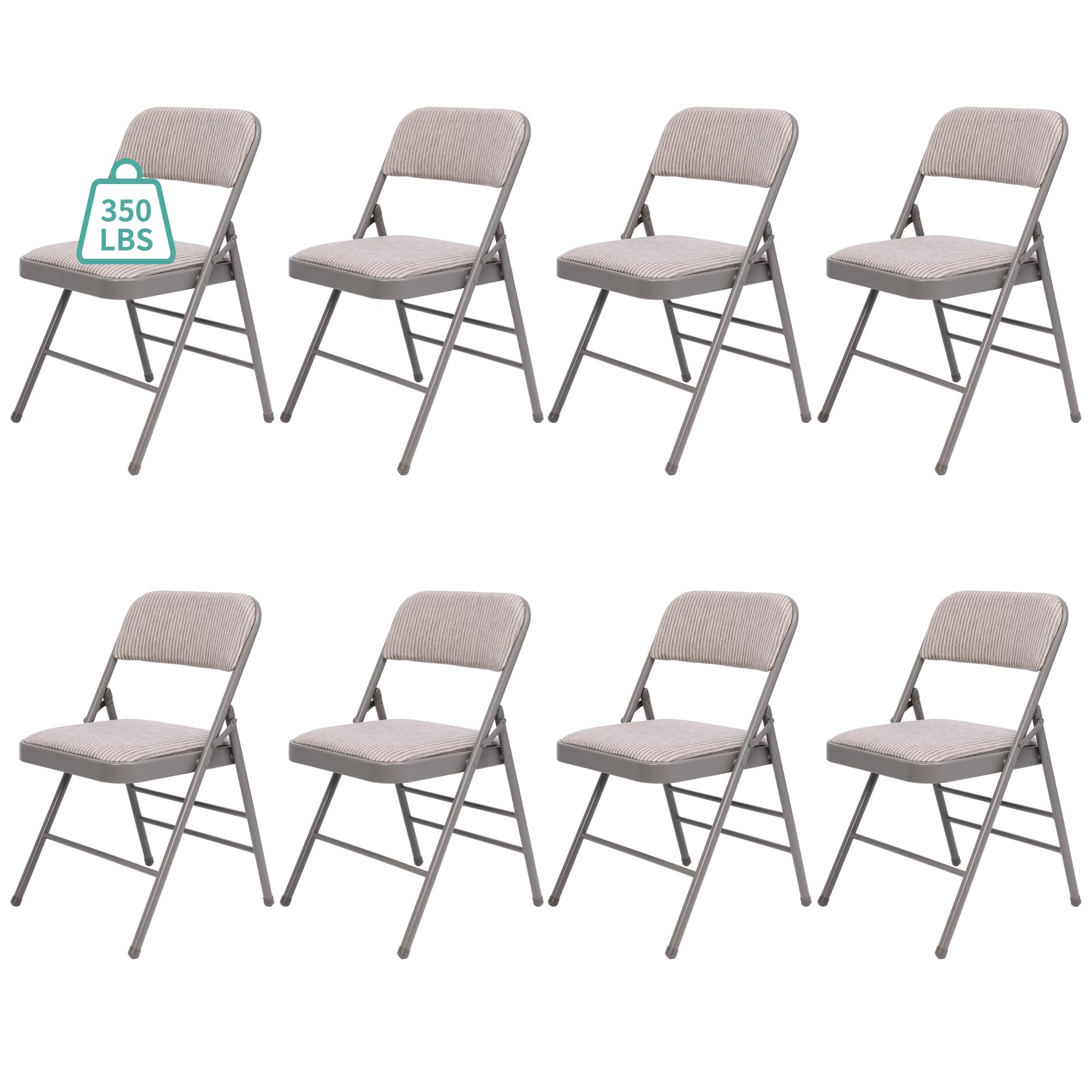 susici 8 Pack Grey Folding Chairs with Fabric Padded Cushion, Fabric Dining Chair Set Portable Indoor Outdoor Stackable Folding Chair for Home Office