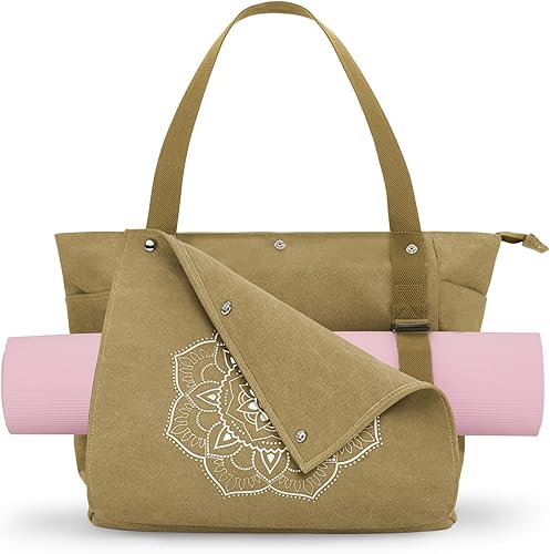 Miniatura 19 de Gonex Bolsa para Esterilla de Yoga, Bolsa de Gimnasio Tipo Tote con Múltiples Bolsillos para Mujeres y Hombres, Portaesterillas de Yoga de Lona